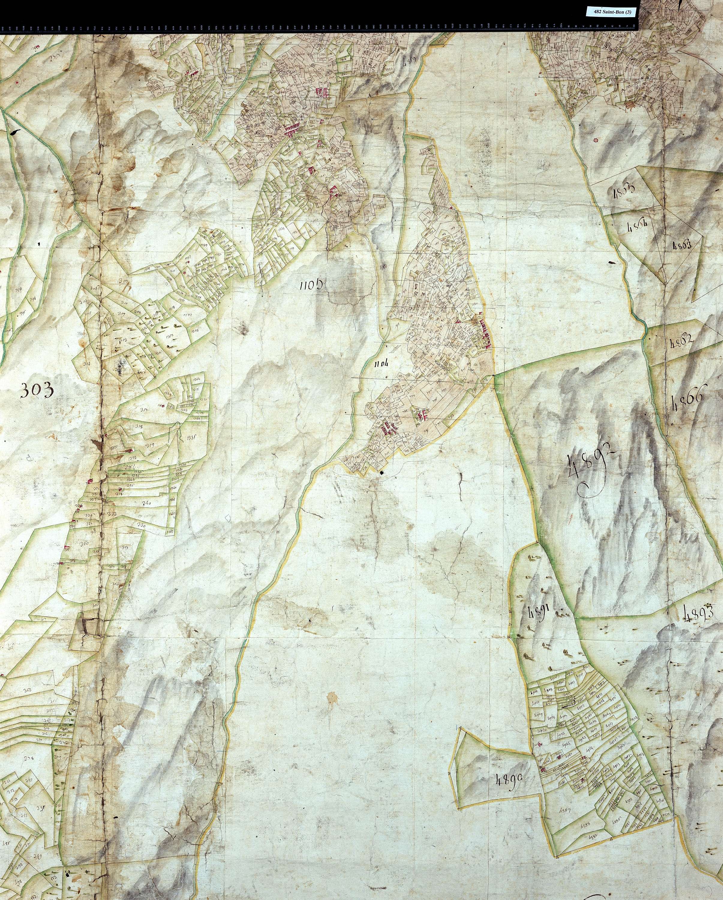 Saint-Bon-Tarentaise - Copie de la mappe originale (plan cadastral) de la commune de Saint-Bon. Signée Cocelli, directeur de la péréquation.