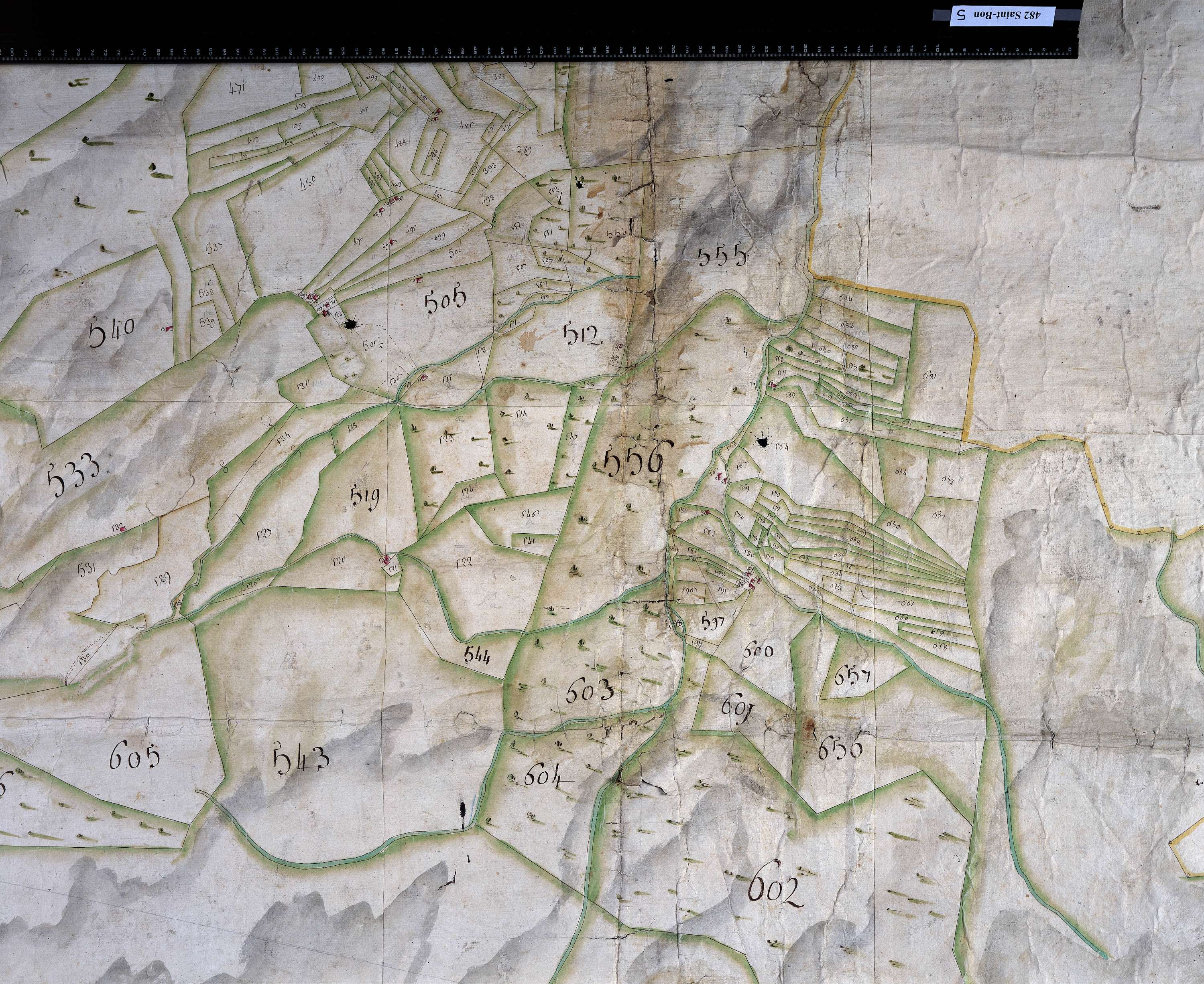 Saint-Bon-Tarentaise - Copie de la mappe originale (plan cadastral) de la commune de Saint-Bon. Signée Cocelli, directeur de la péréquation.