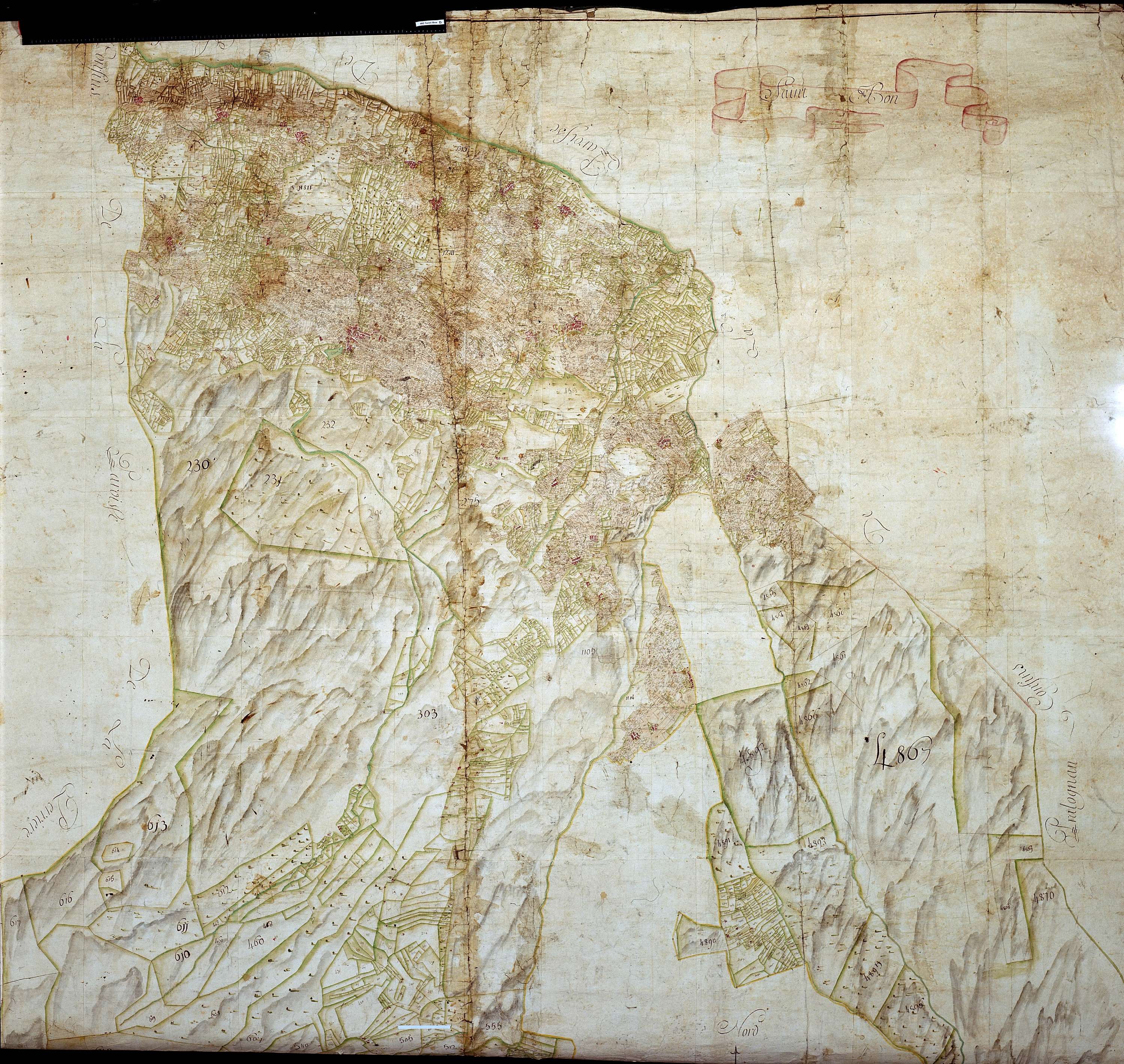 Saint-Bon-Tarentaise - Copie de la mappe originale (plan cadastral) de la commune de Saint-Bon. Signée Cocelli, directeur de la péréquation.