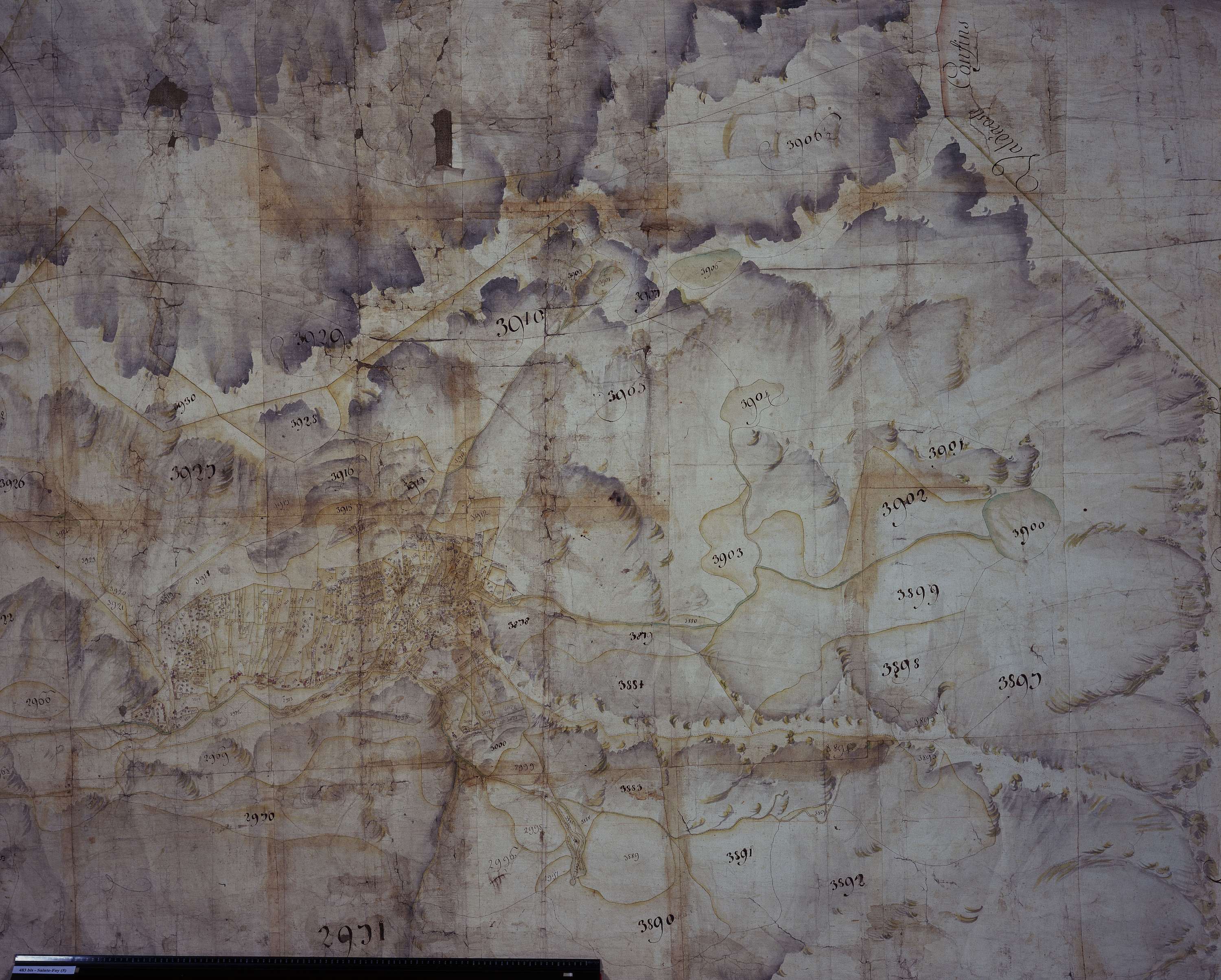 Sainte-Foy-Tarentaise - Copie de la mappe originale (plan cadastral) de la commune de Sainte-Foy. Signée Cocelli, directeur de la péréquation.