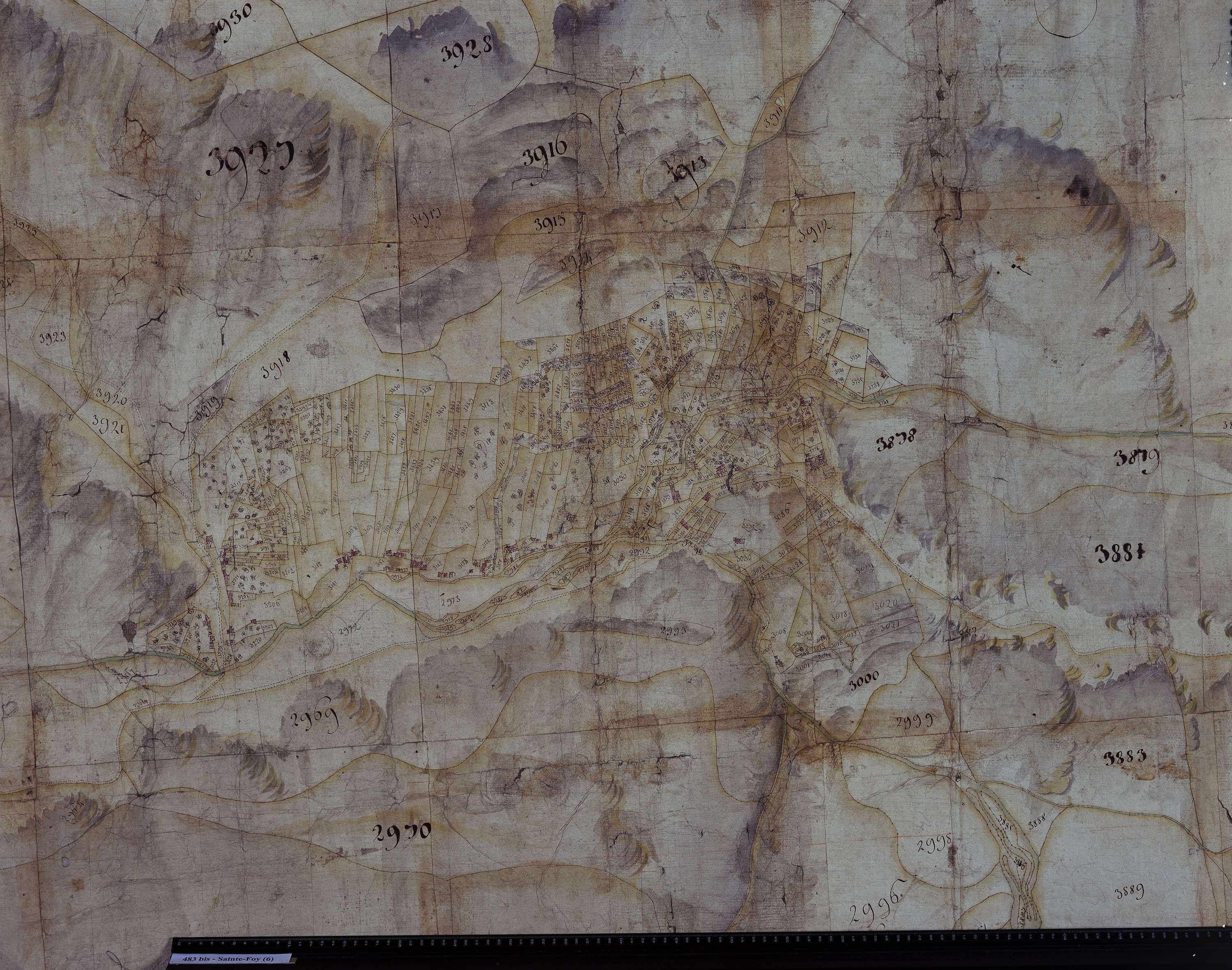 Sainte-Foy-Tarentaise - Copie de la mappe originale (plan cadastral) de la commune de Sainte-Foy. Signée Cocelli, directeur de la péréquation.