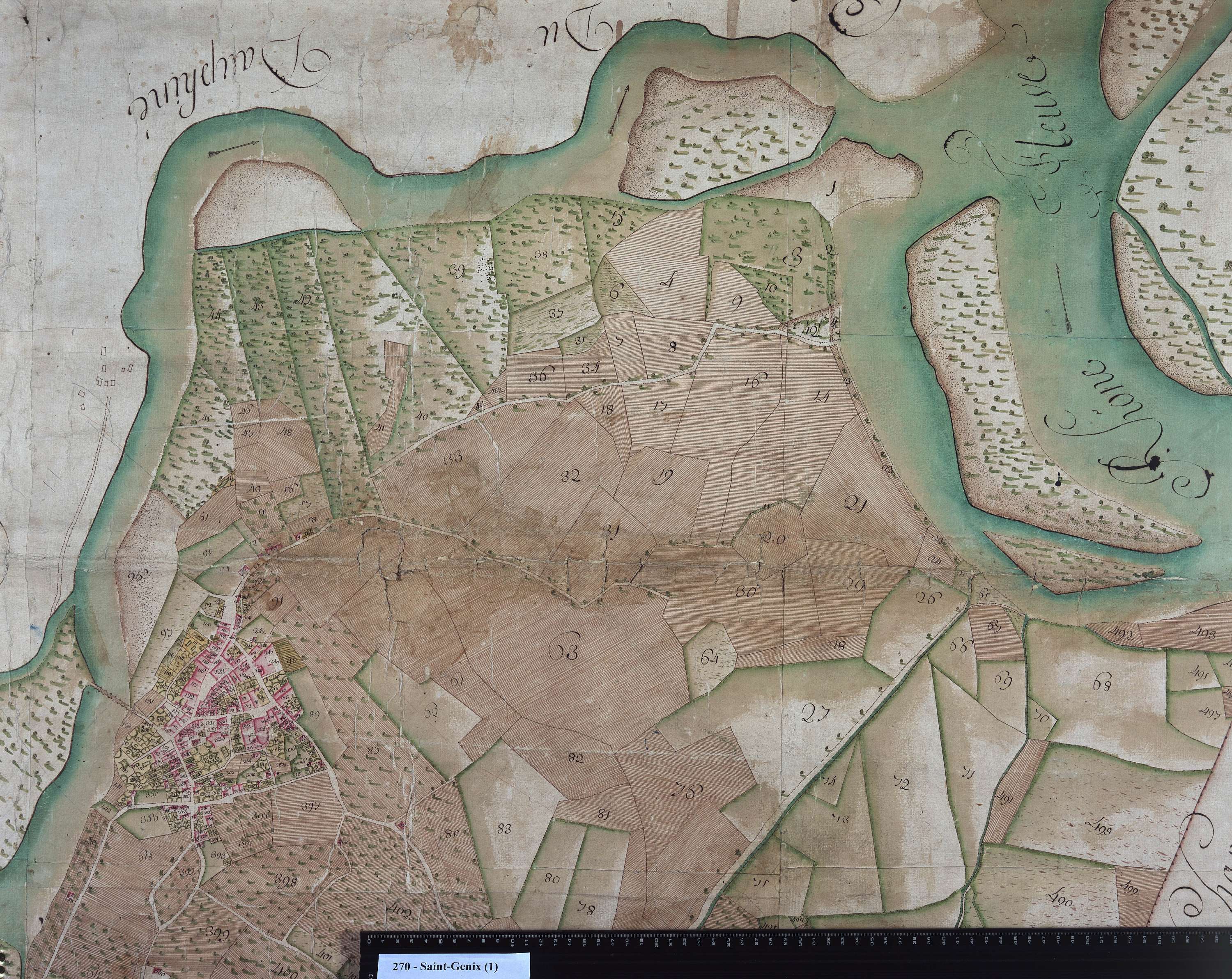 Saint-Genix-sur-Guiers - Copie de la mappe originale (plan cadastral) de la commune de Saint-Genix. Signée Cocelli, directeur de la péréquation.