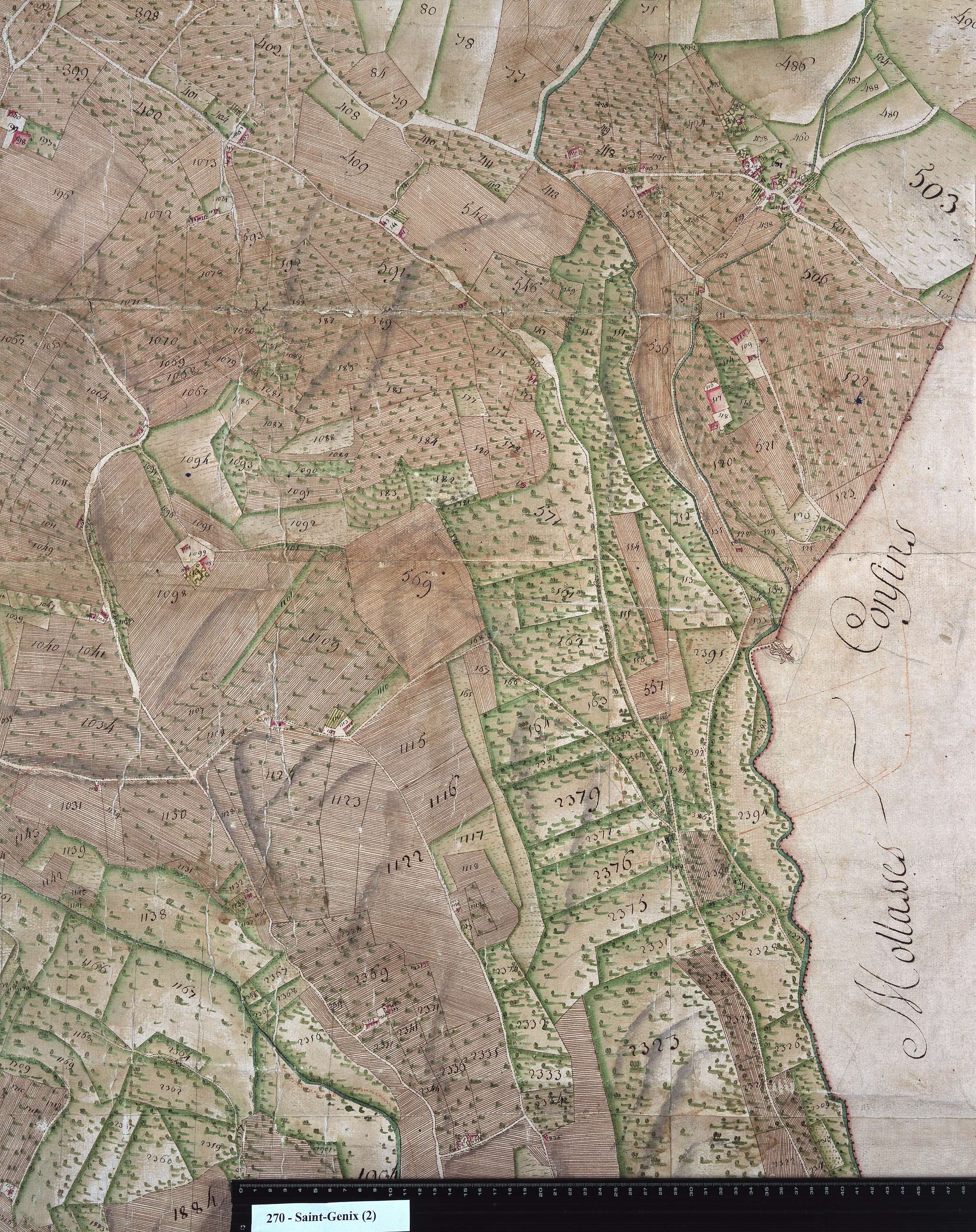 Saint-Genix-sur-Guiers - Copie de la mappe originale (plan cadastral) de la commune de Saint-Genix. Signée Cocelli, directeur de la péréquation.