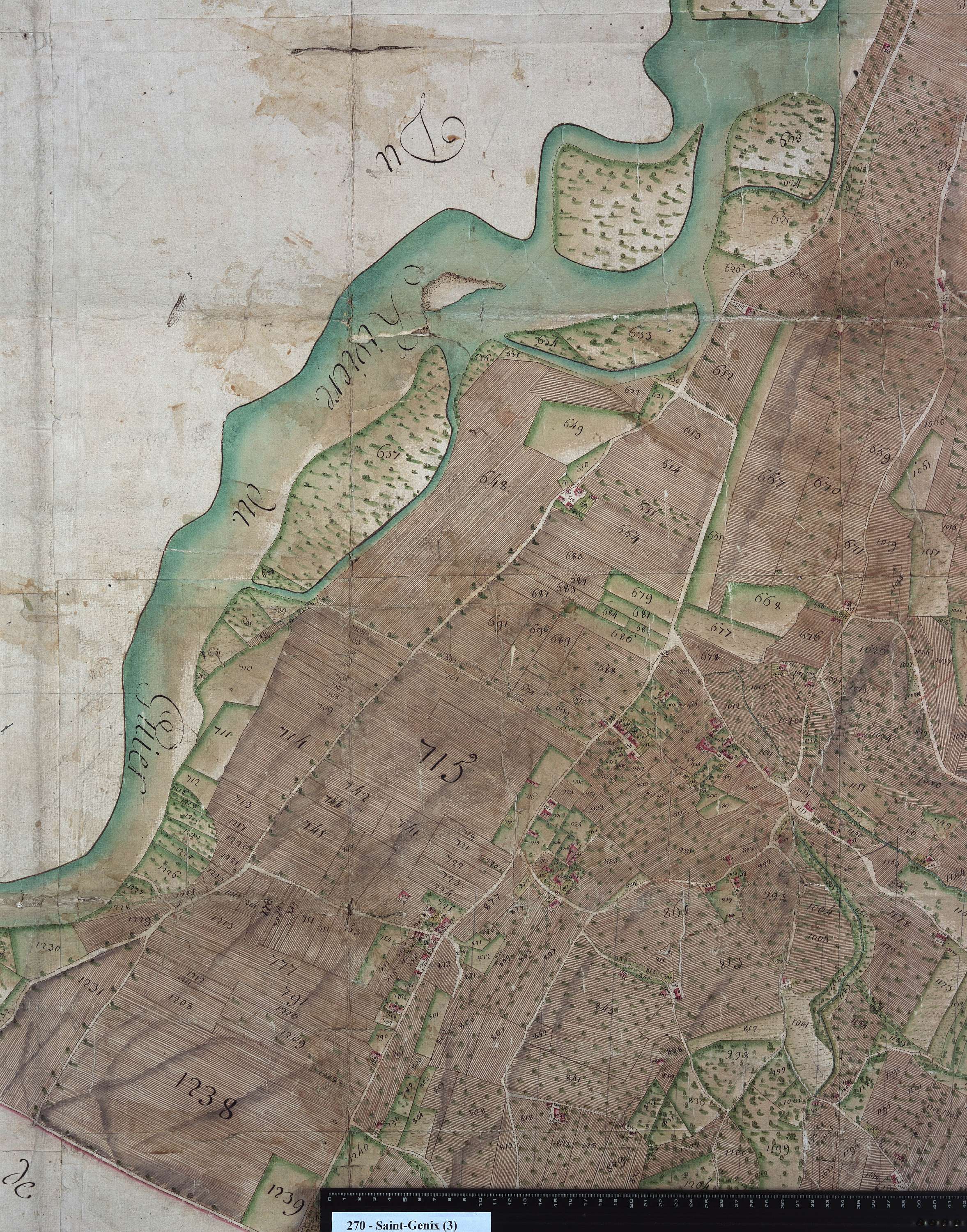 Saint-Genix-sur-Guiers - Copie de la mappe originale (plan cadastral) de la commune de Saint-Genix. Signée Cocelli, directeur de la péréquation.