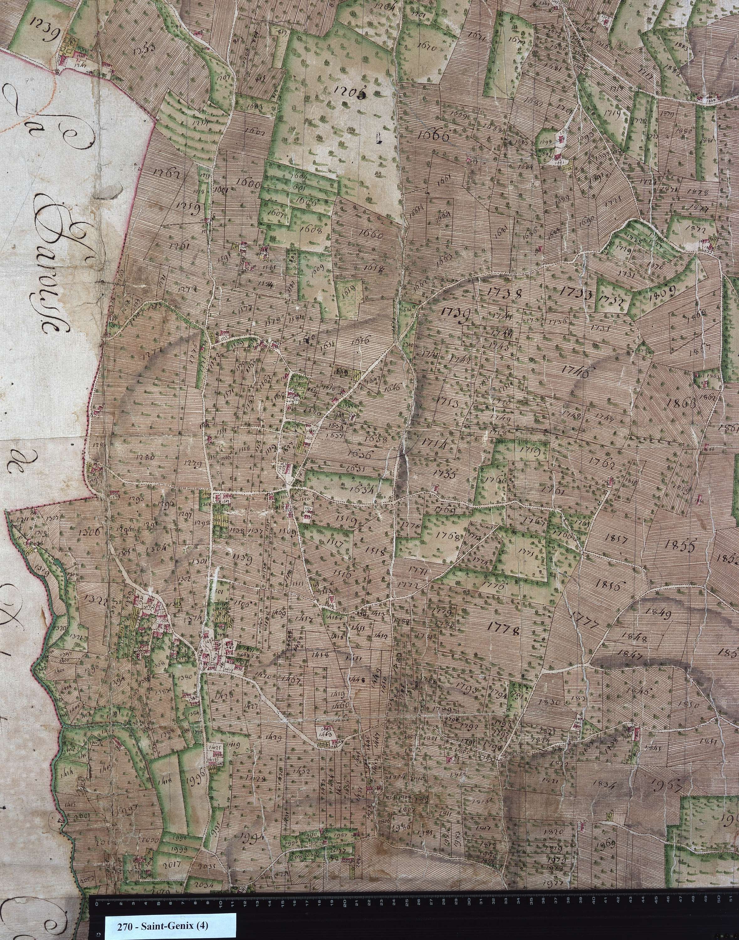 Saint-Genix-sur-Guiers - Copie de la mappe originale (plan cadastral) de la commune de Saint-Genix. Signée Cocelli, directeur de la péréquation.