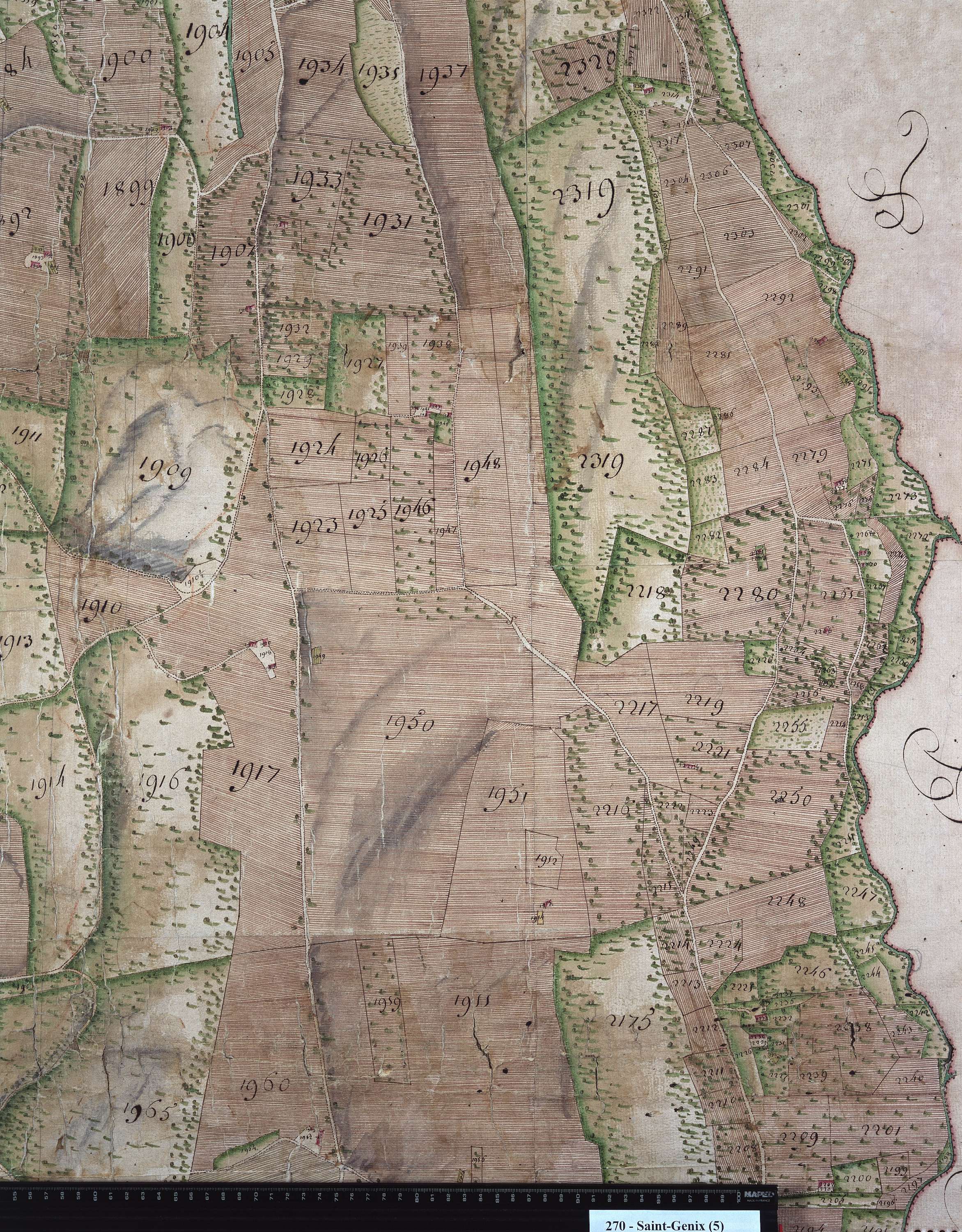 Saint-Genix-sur-Guiers - Copie de la mappe originale (plan cadastral) de la commune de Saint-Genix. Signée Cocelli, directeur de la péréquation.