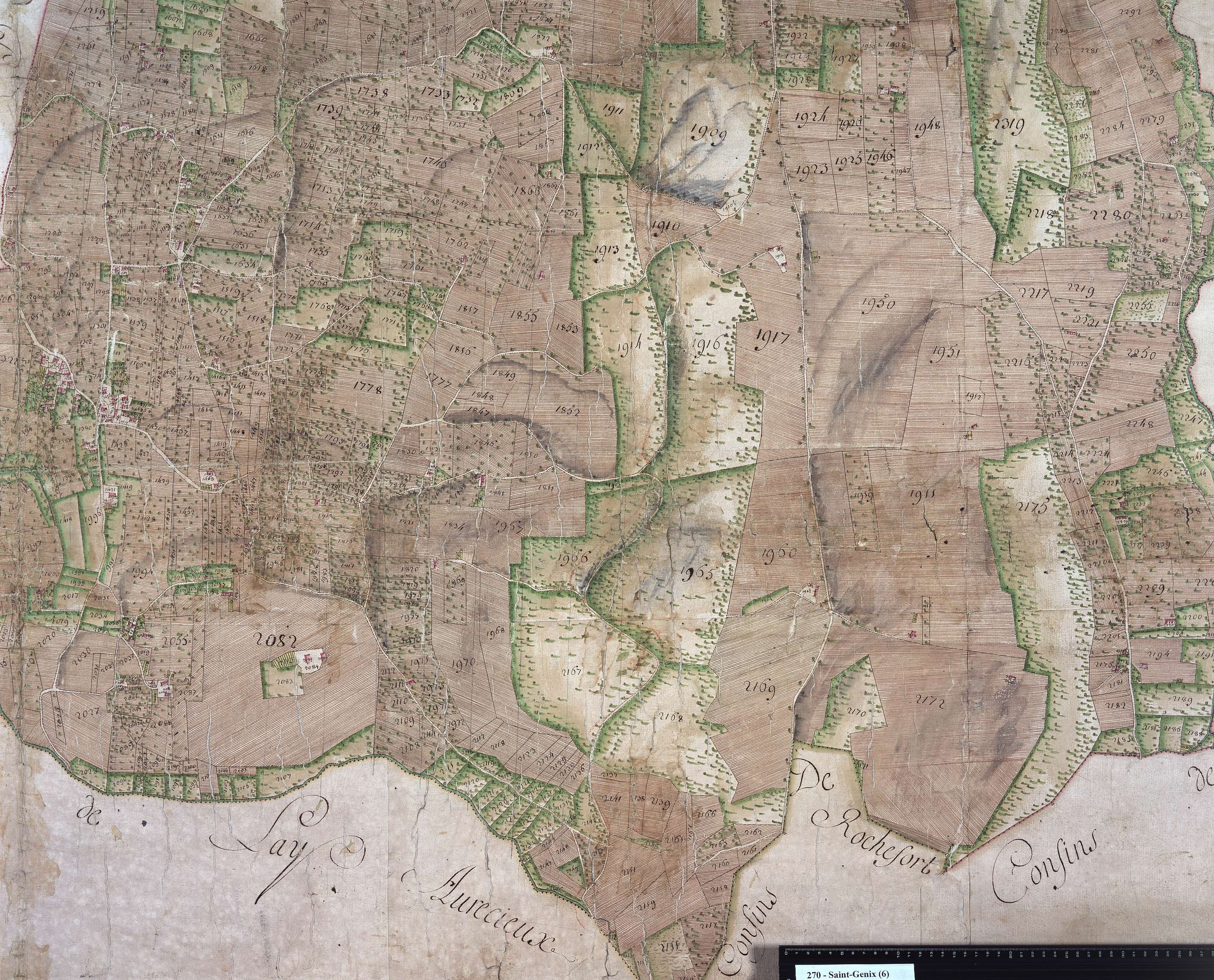 Saint-Genix-sur-Guiers - Copie de la mappe originale (plan cadastral) de la commune de Saint-Genix. Signée Cocelli, directeur de la péréquation.