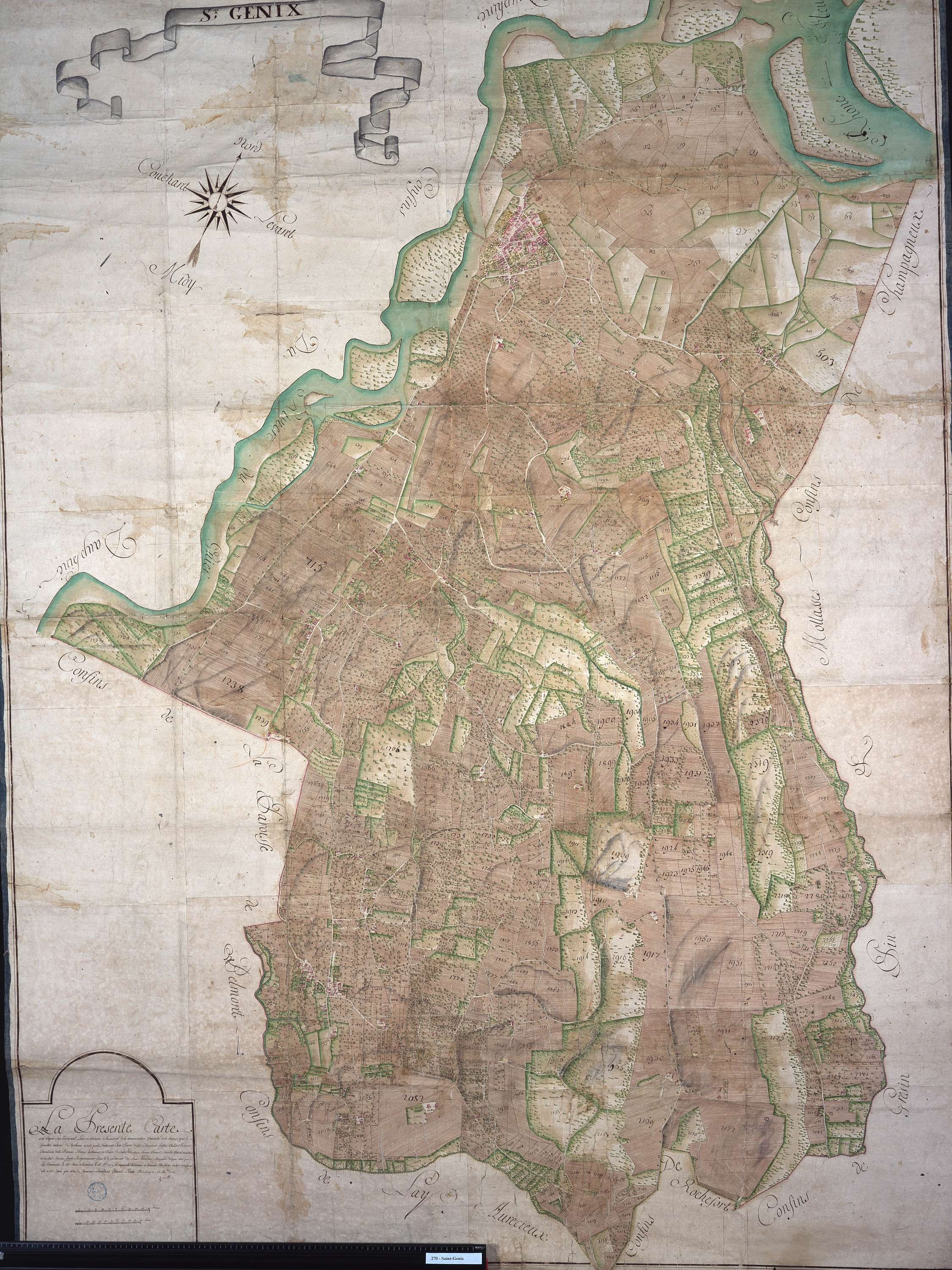 Saint-Genix-sur-Guiers - Copie de la mappe originale (plan cadastral) de la commune de Saint-Genix. Signée Cocelli, directeur de la péréquation.