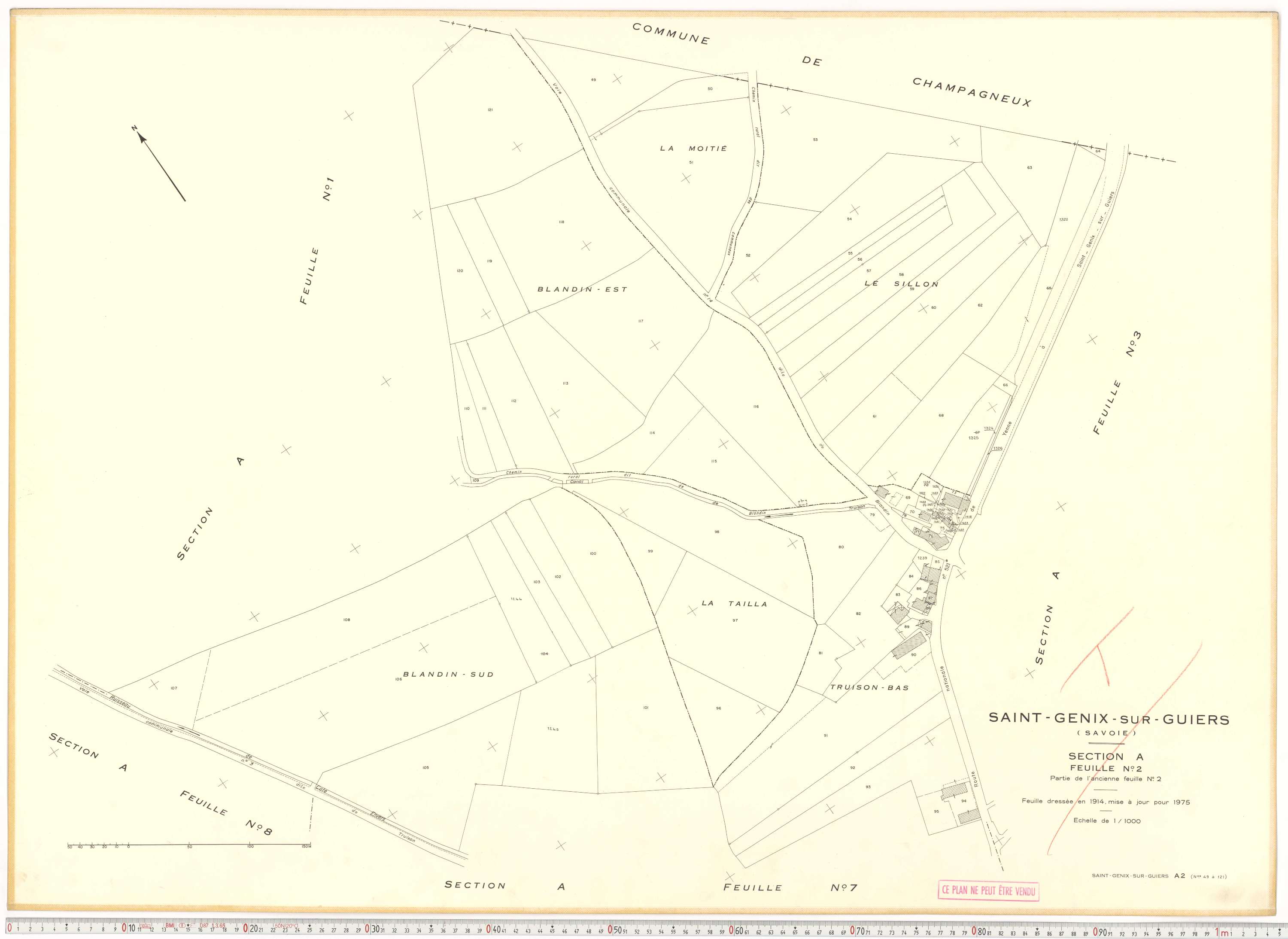 Saint-Genix-sur-Guiers - Plans cadastraux du cadastre rénové en 1975 et mis à jour en 1988.