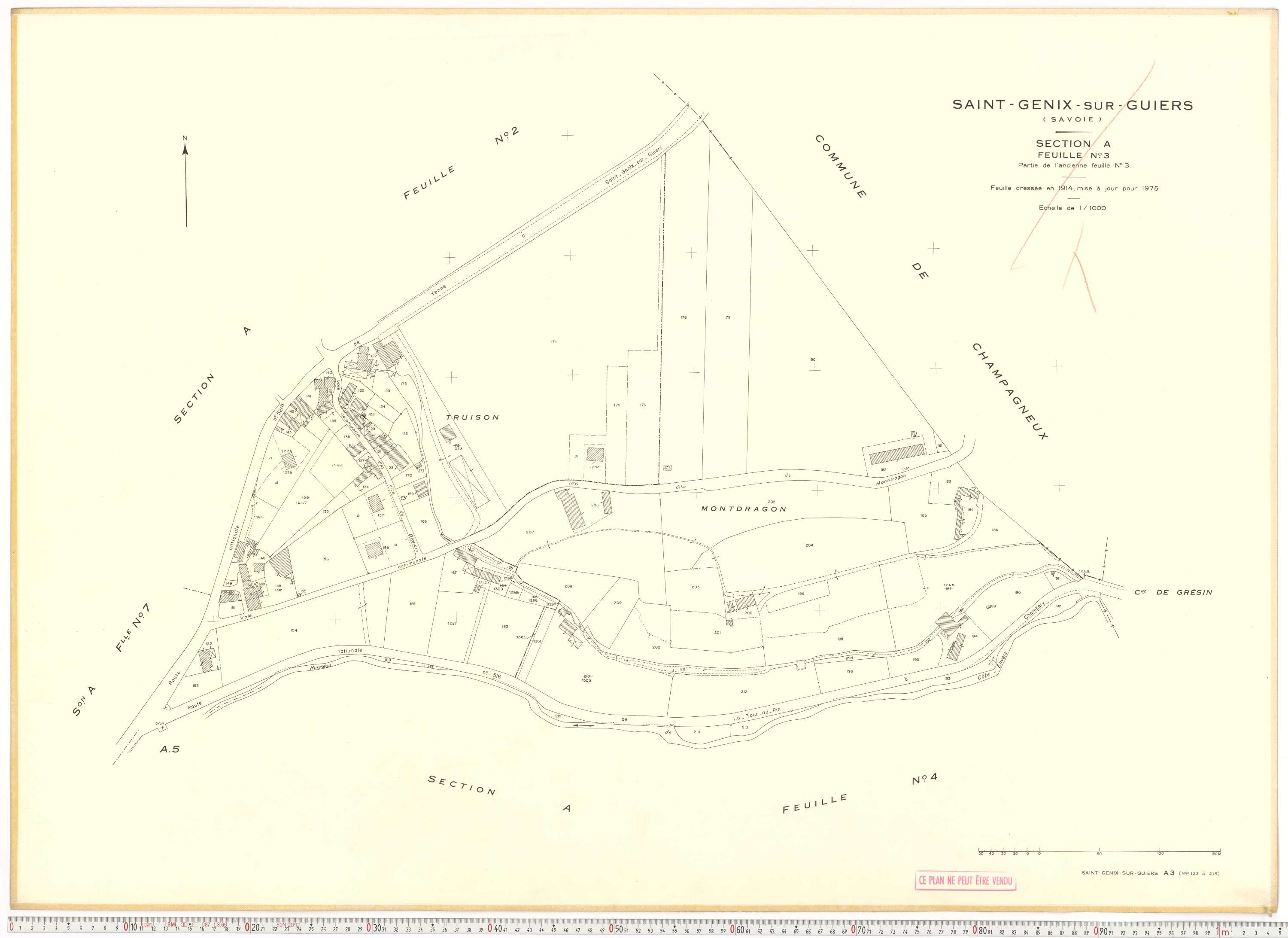 Saint-Genix-sur-Guiers - Plans cadastraux du cadastre rénové en 1975 et mis à jour en 1988.