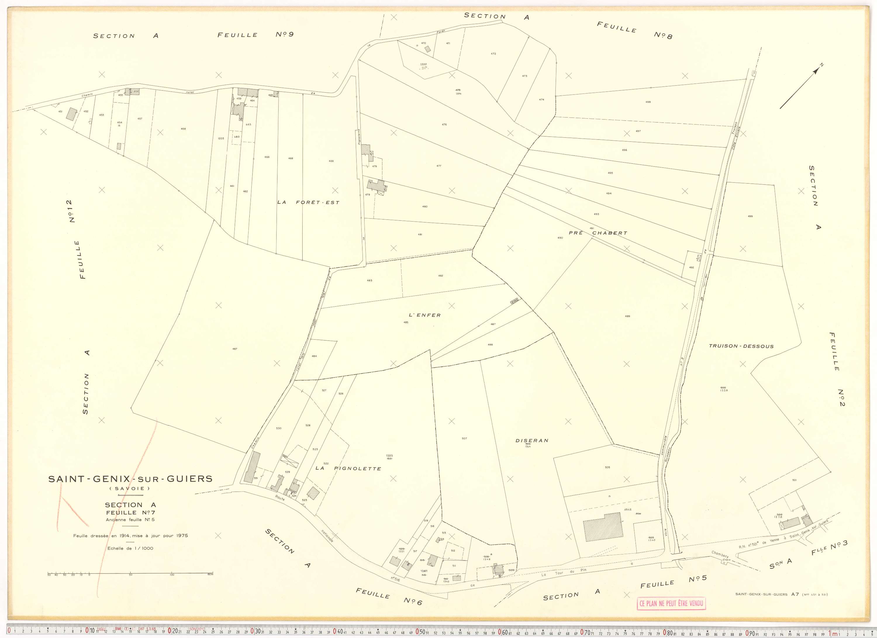 Saint-Genix-sur-Guiers - Plans cadastraux du cadastre rénové en 1975 et mis à jour en 1988.