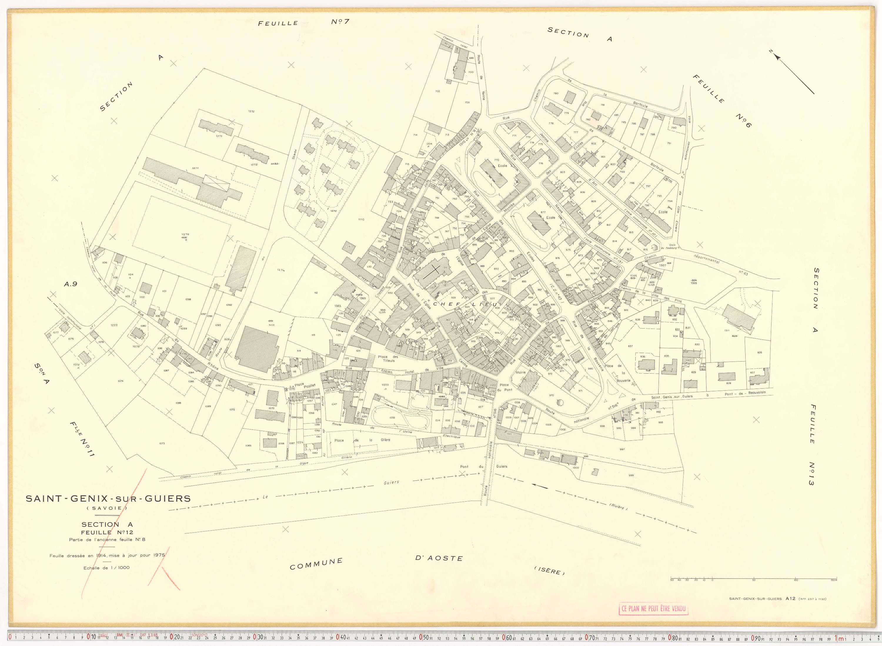 Saint-Genix-sur-Guiers - Plans cadastraux du cadastre rénové en 1975 et mis à jour en 1988.
