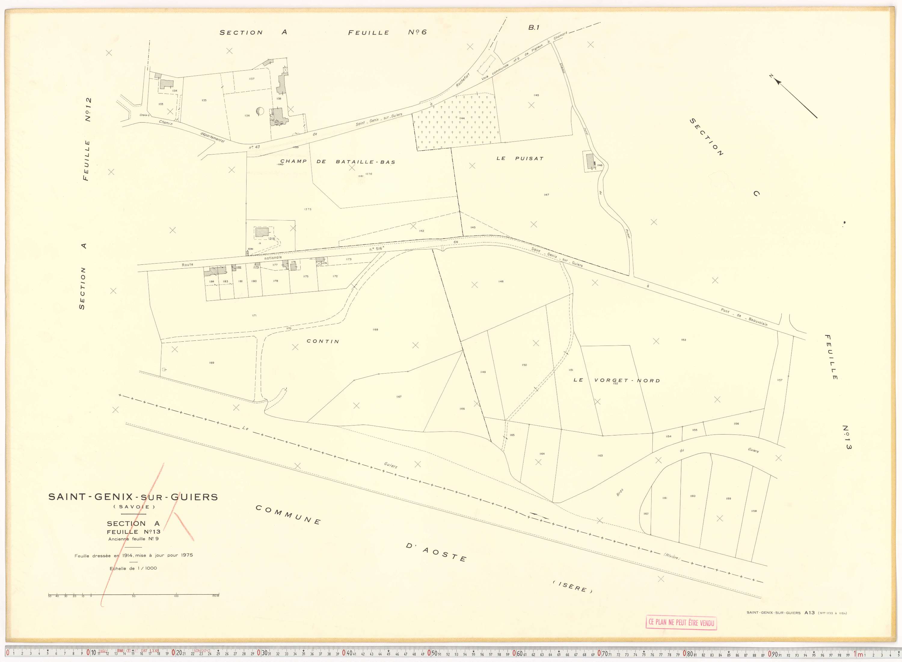 Saint-Genix-sur-Guiers - Plans cadastraux du cadastre rénové en 1975 et mis à jour en 1988.