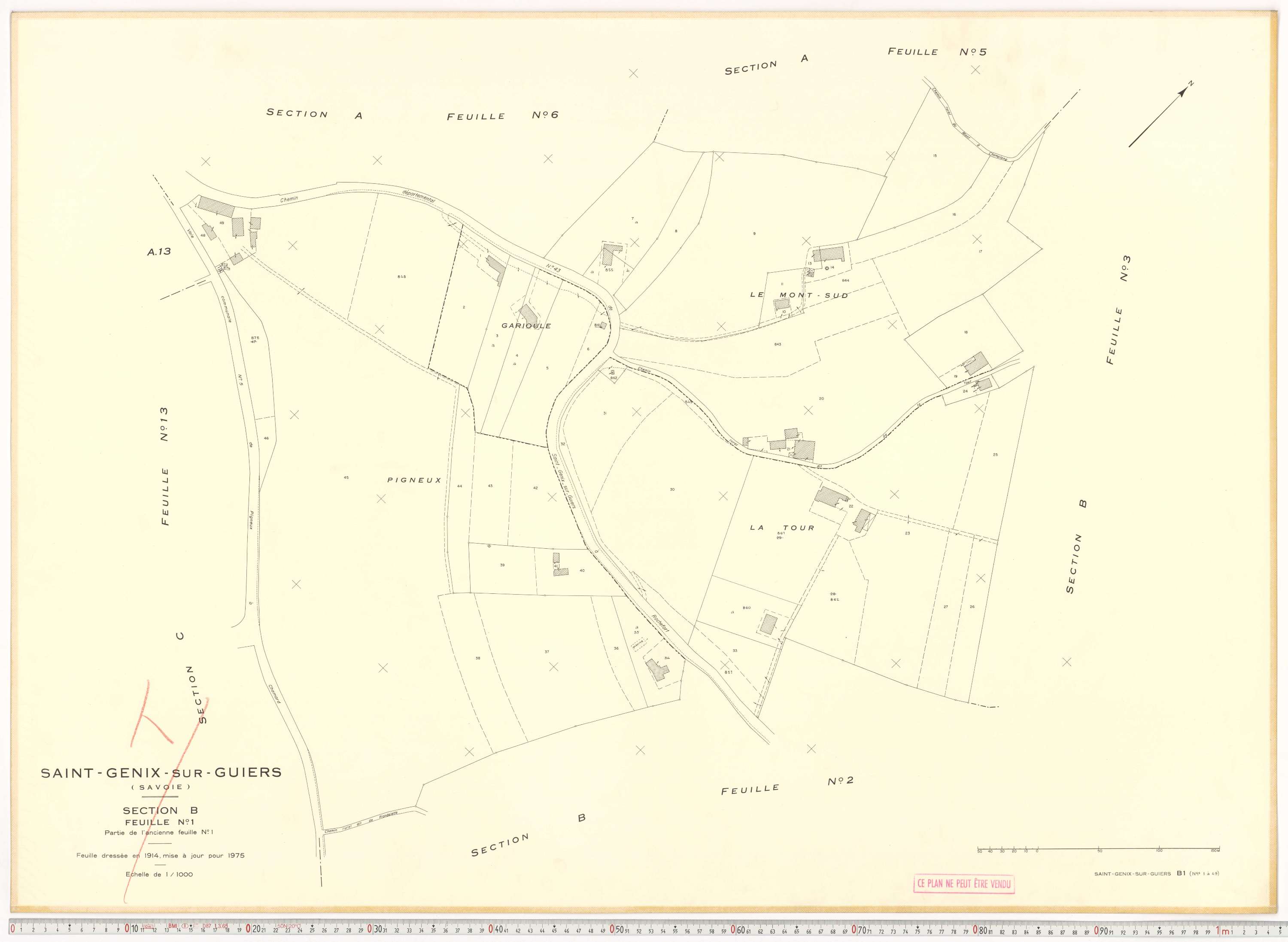 Saint-Genix-sur-Guiers - Plans cadastraux du cadastre rénové en 1975 et mis à jour en 1988.