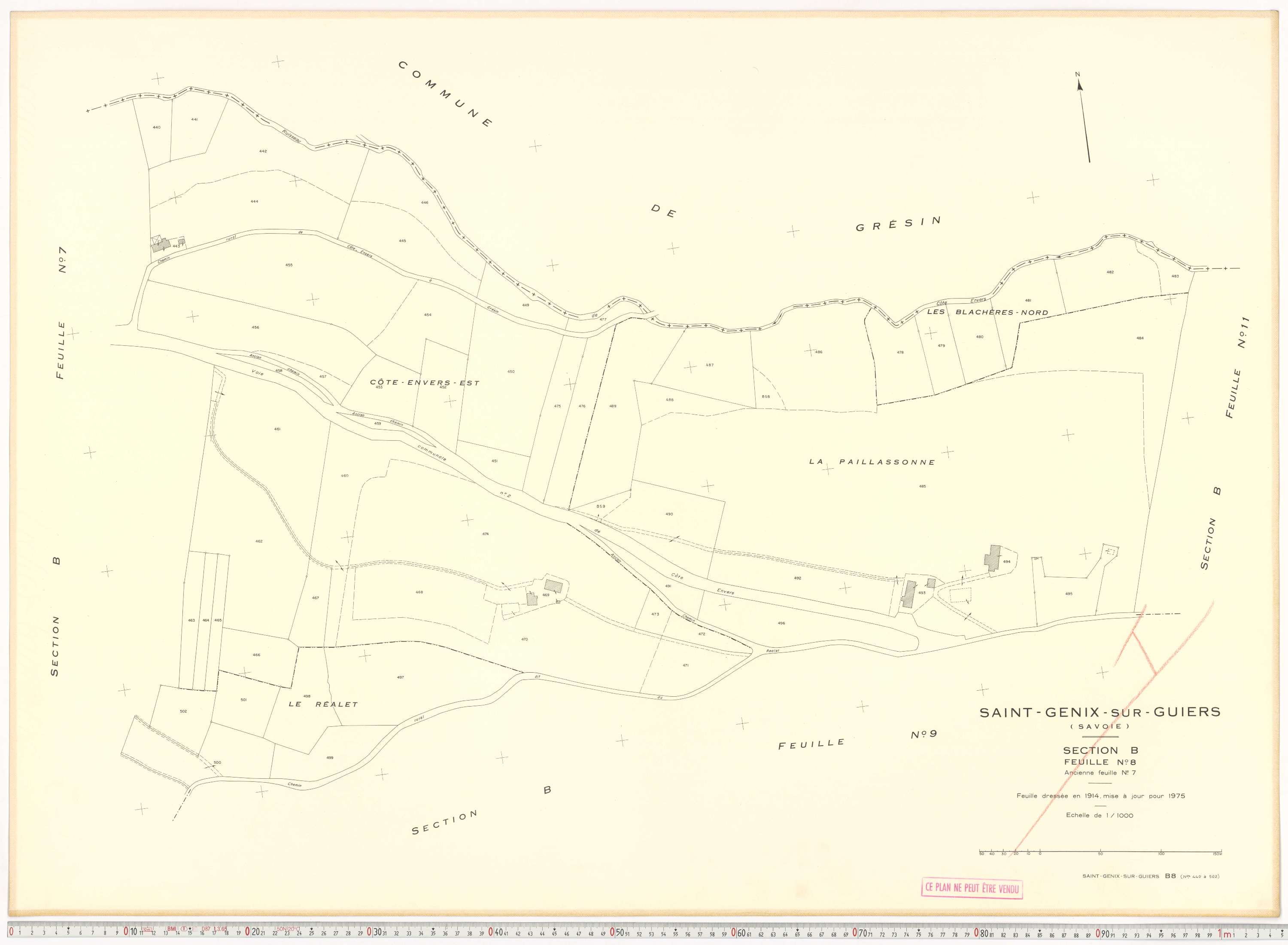 Saint-Genix-sur-Guiers - Plans cadastraux du cadastre rénové en 1975 et mis à jour en 1988.
