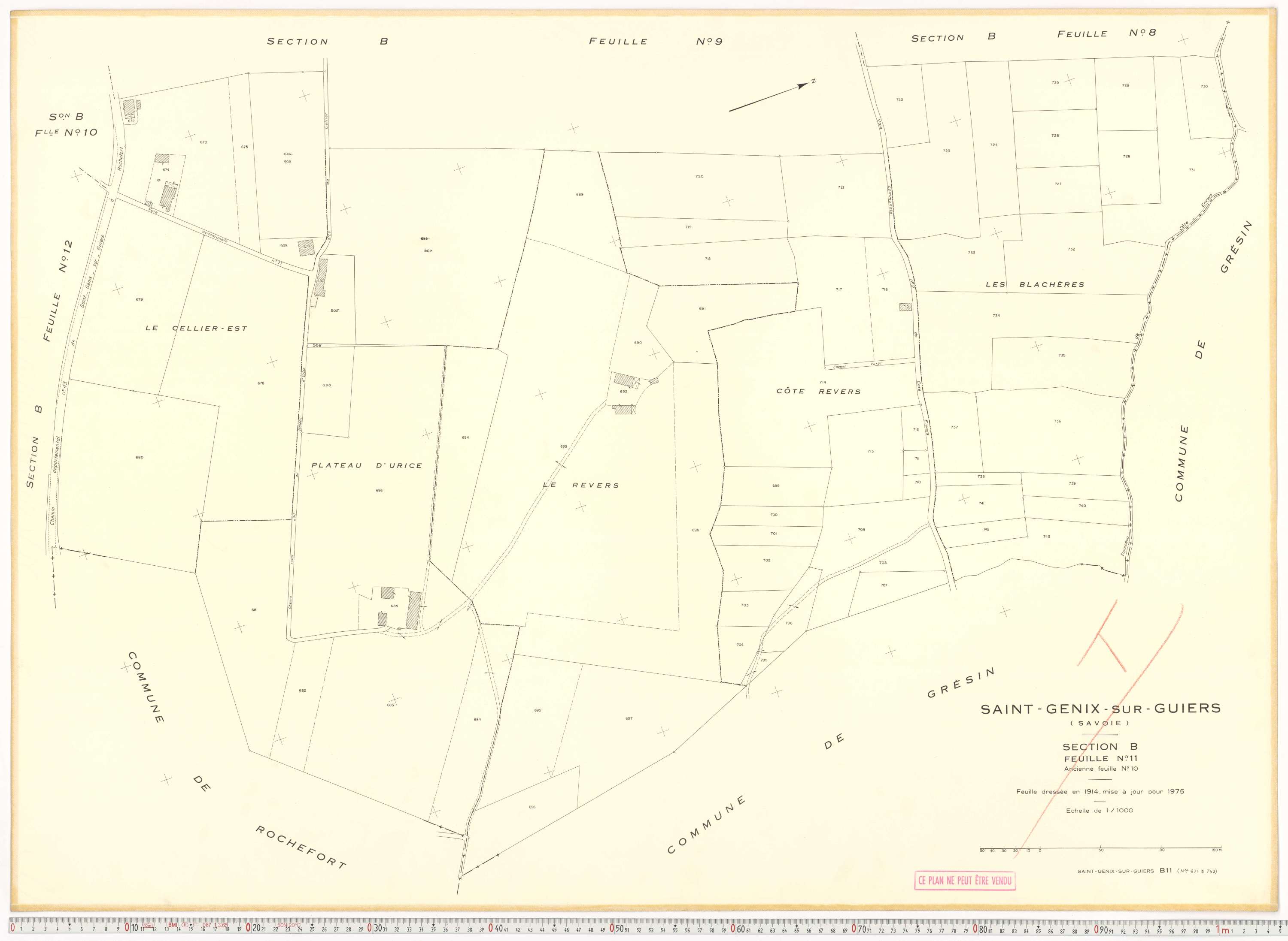 Saint-Genix-sur-Guiers - Plans cadastraux du cadastre rénové en 1975 et mis à jour en 1988.