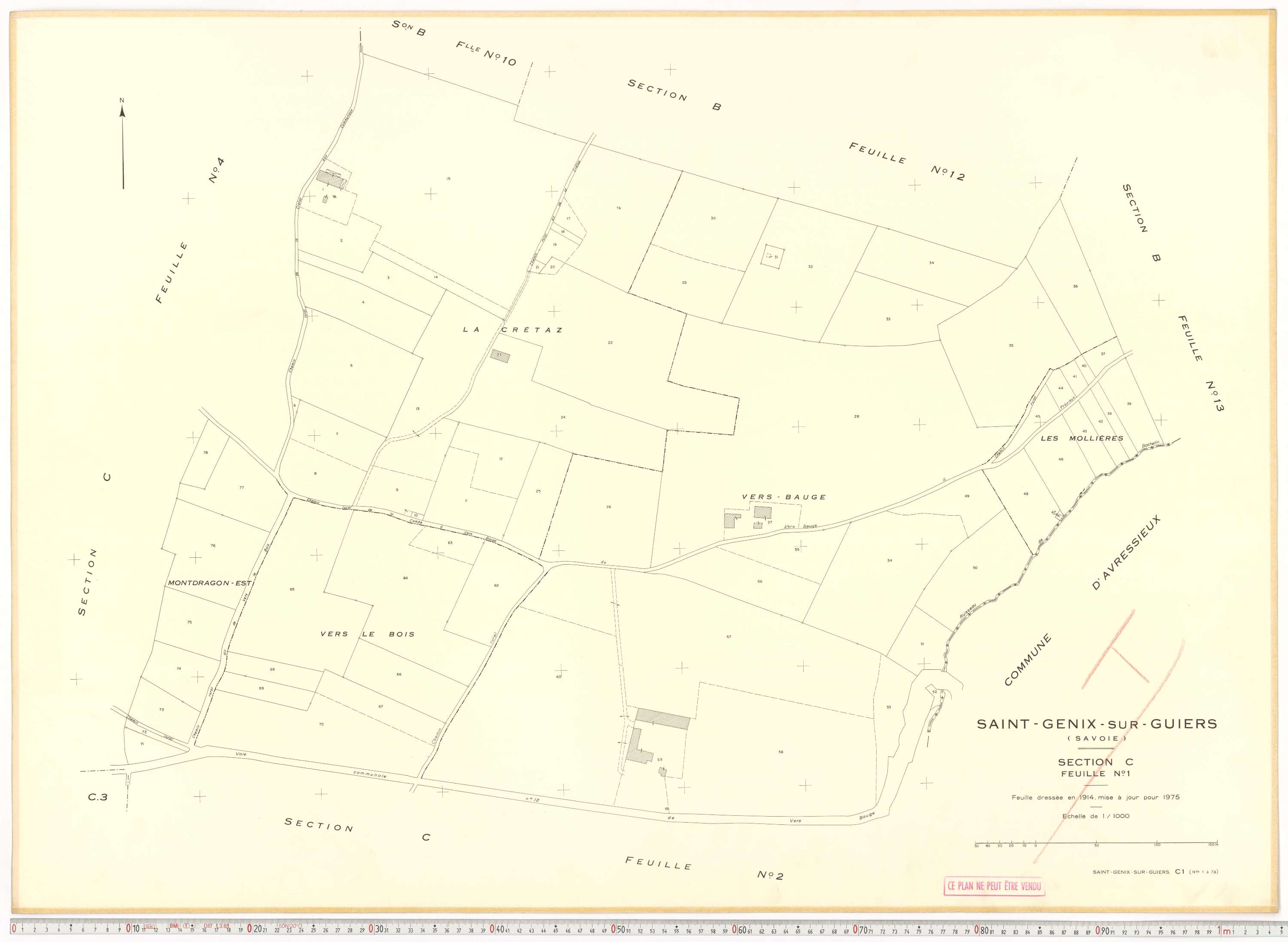 Saint-Genix-sur-Guiers - Plans cadastraux du cadastre rénové en 1975 et mis à jour en 1988.