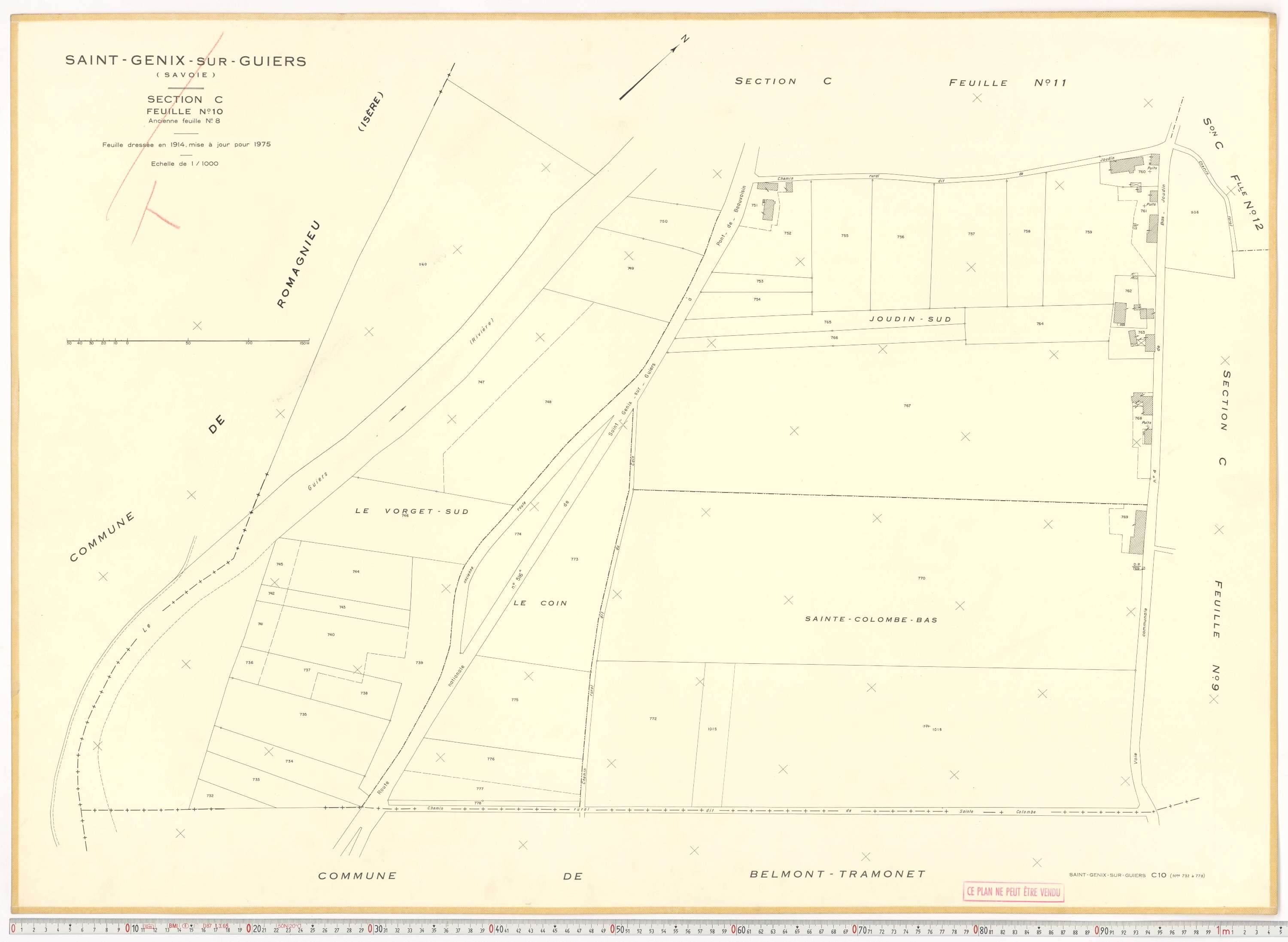 Saint-Genix-sur-Guiers - Plans cadastraux du cadastre rénové en 1975 et mis à jour en 1988.