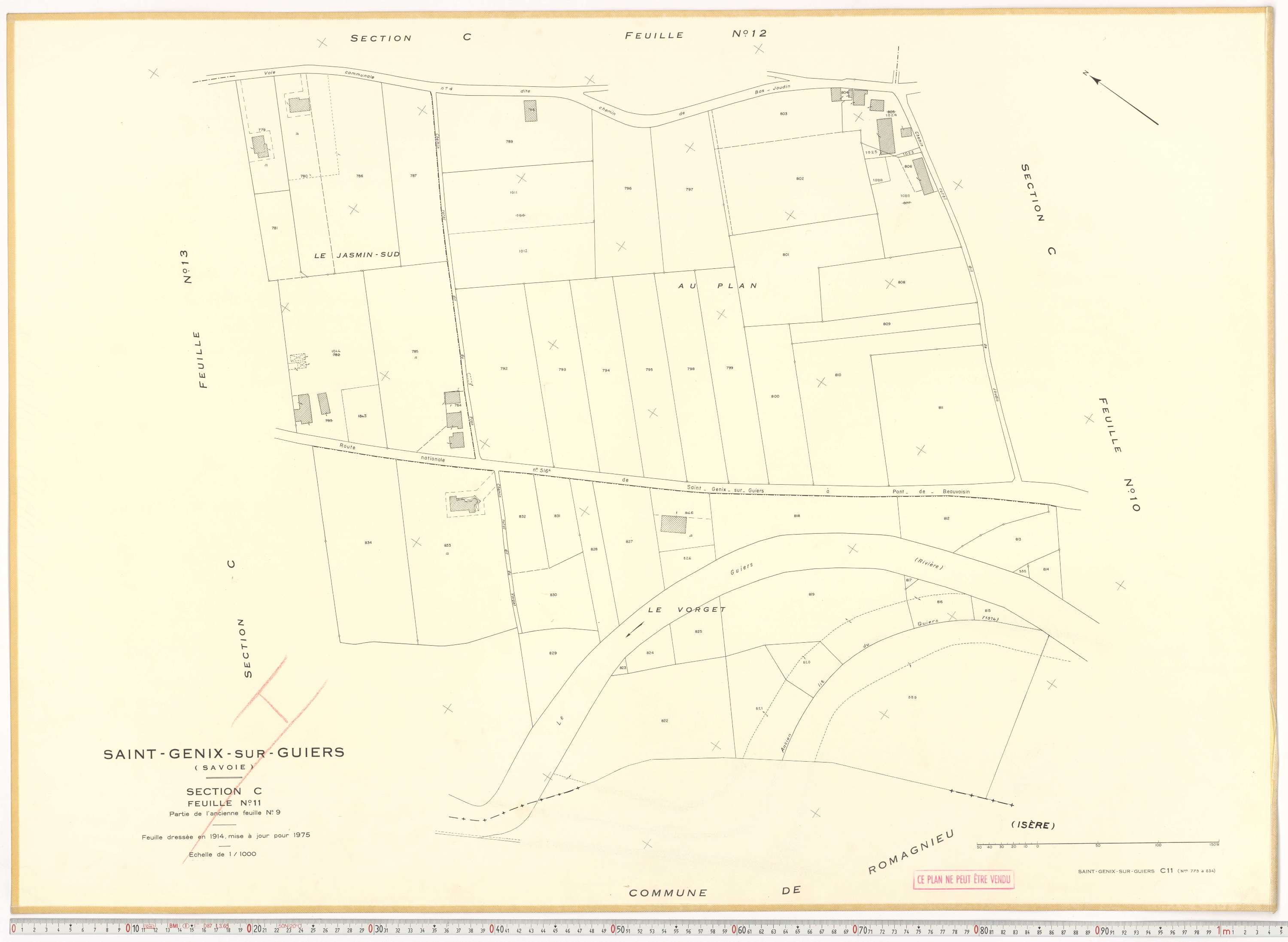 Saint-Genix-sur-Guiers - Plans cadastraux du cadastre rénové en 1975 et mis à jour en 1988.