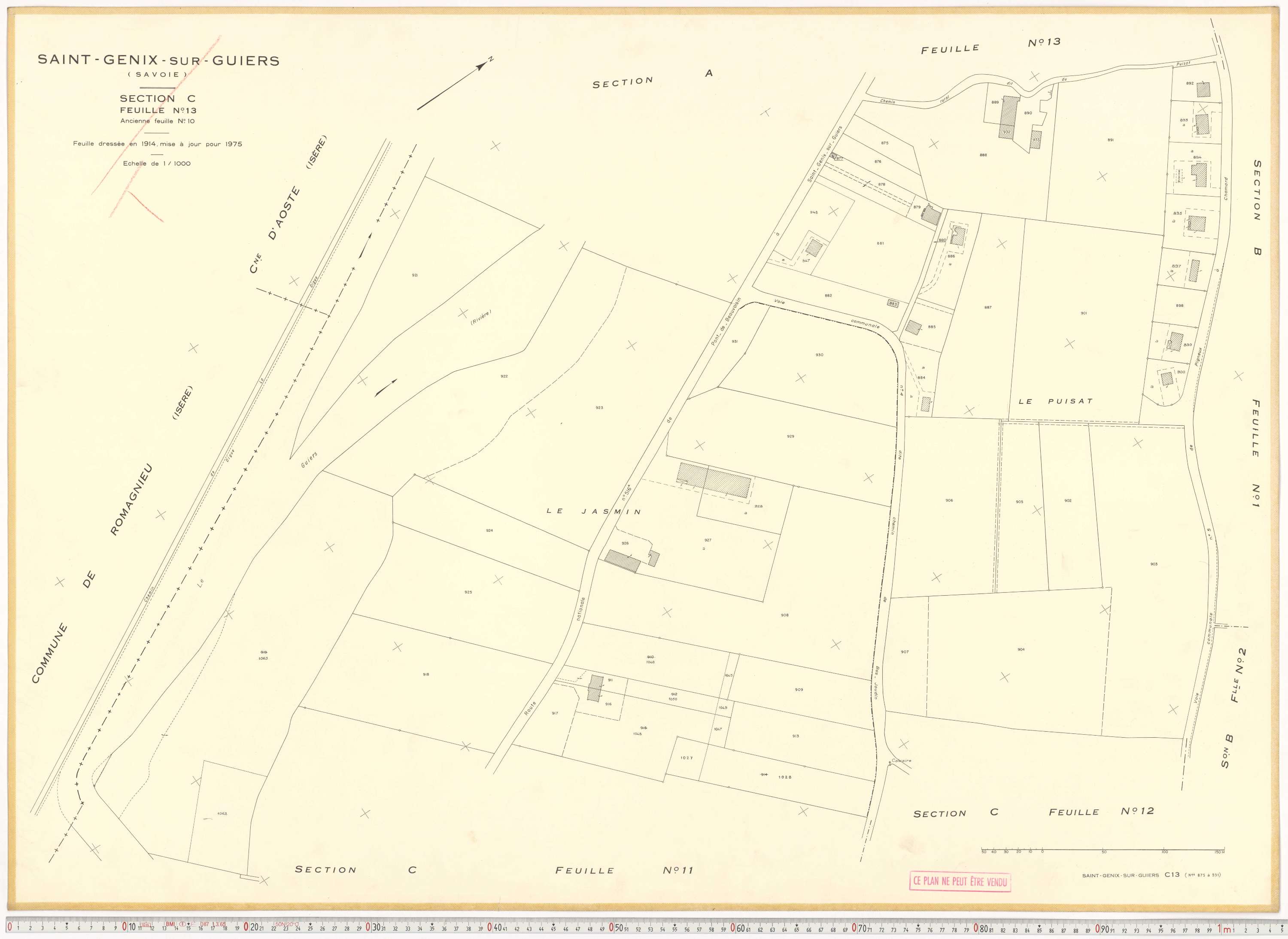 Saint-Genix-sur-Guiers - Plans cadastraux du cadastre rénové en 1975 et mis à jour en 1988.