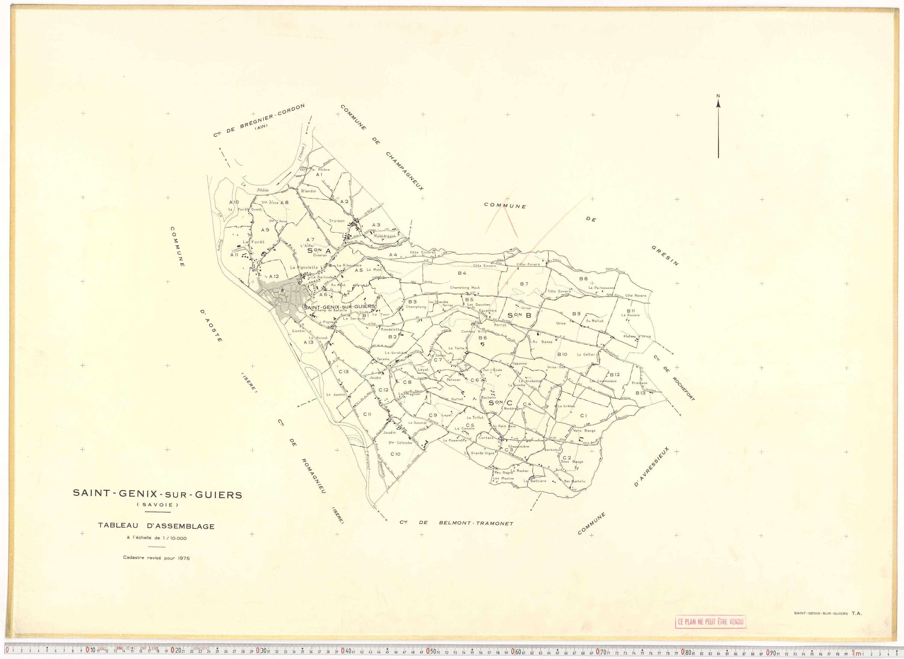 Saint-Genix-sur-Guiers - Plans cadastraux du cadastre rénové en 1975 et mis à jour en 1988.