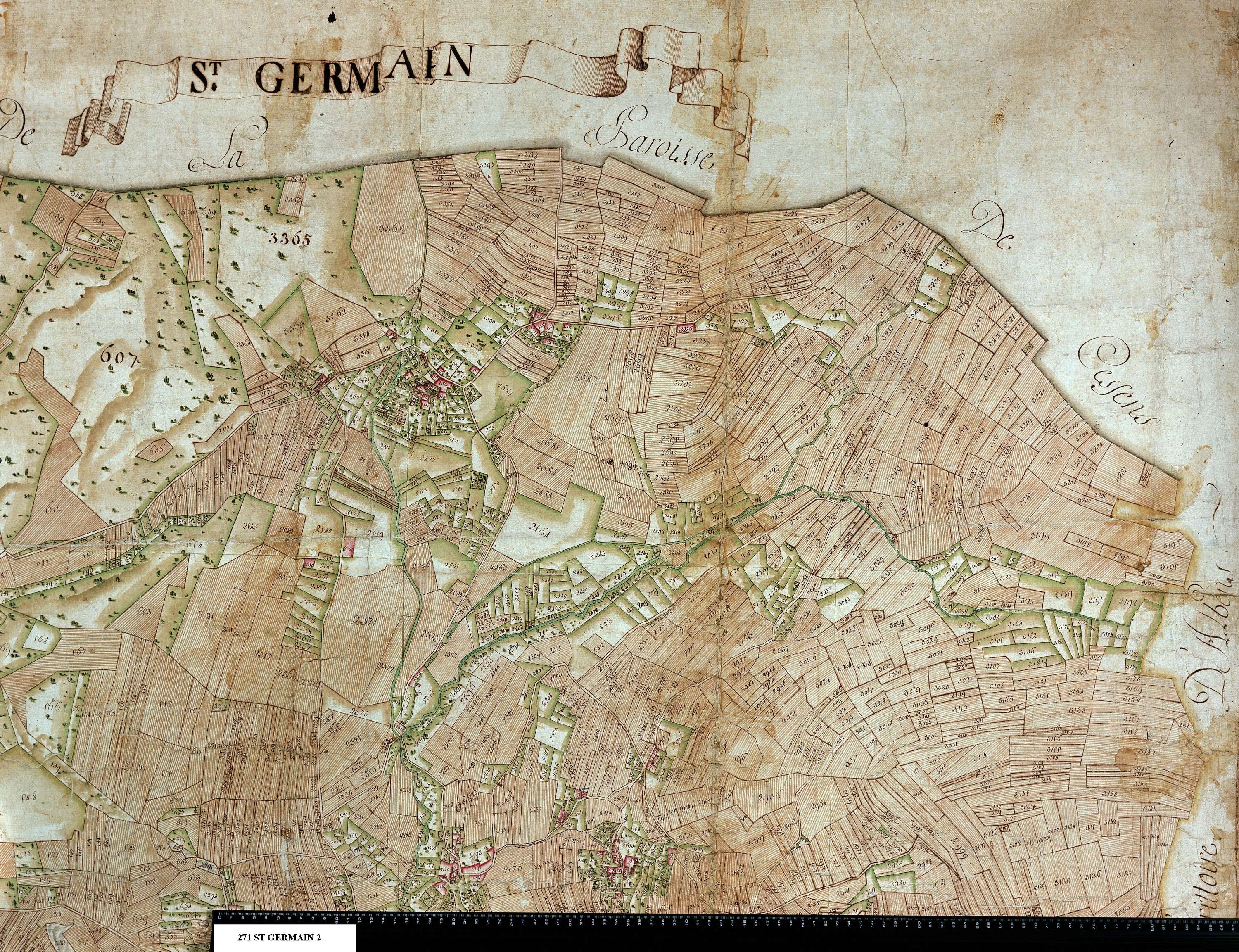 Saint-Germain-la-Chambotte - Copie de la mappe originale (plan cadastral) de la commune de Saint-Germain. Signée Cocelli, directeur de la péréquation.