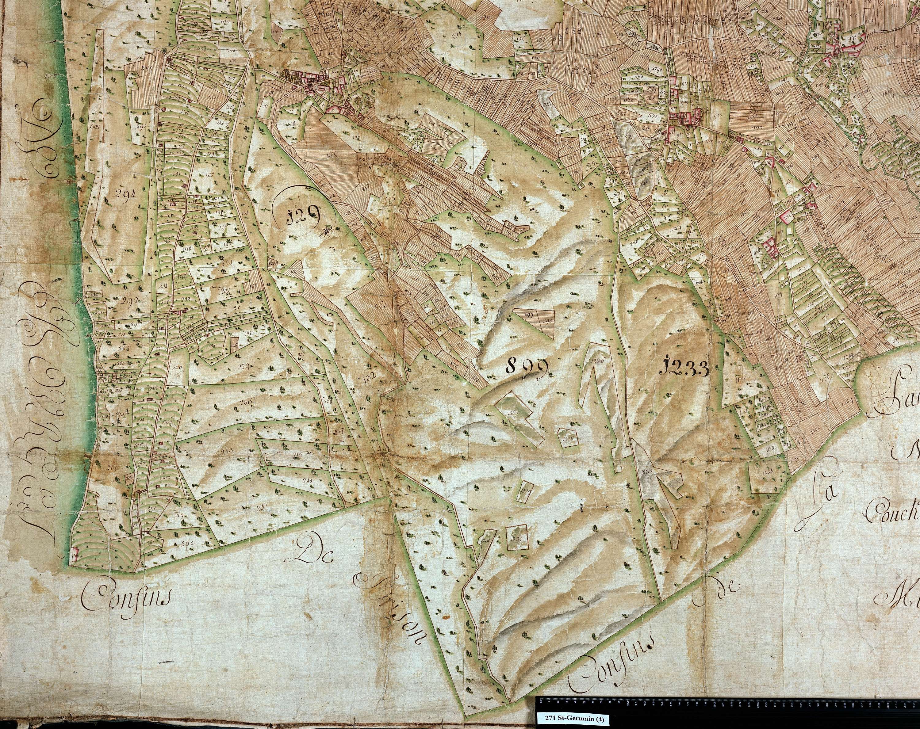 Saint-Germain-la-Chambotte - Copie de la mappe originale (plan cadastral) de la commune de Saint-Germain. Signée Cocelli, directeur de la péréquation.