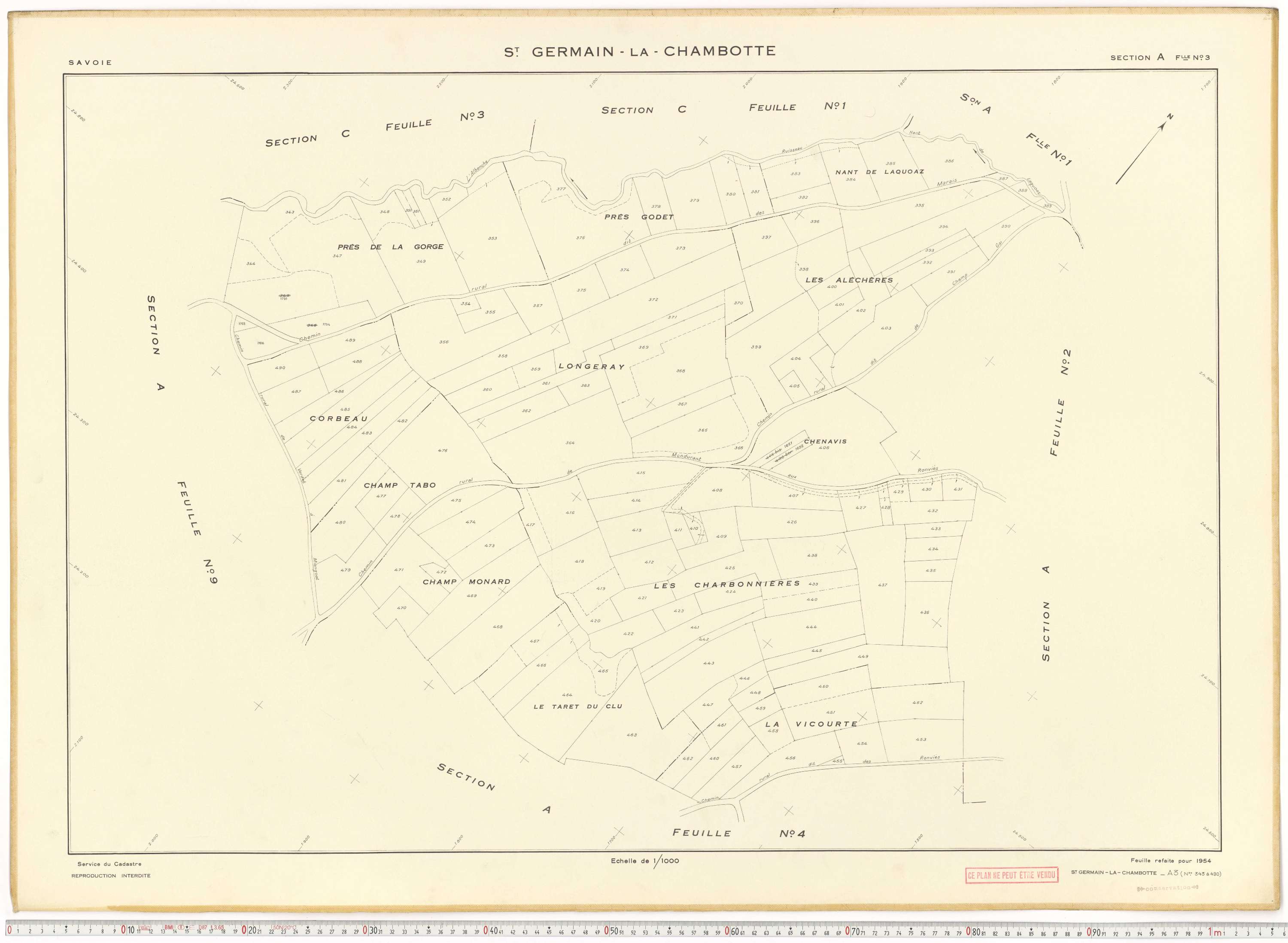 Saint-Germain-la-Chambotte - Plans cadastraux du cadastre rénové en 1938 et mis à jour en 1988.