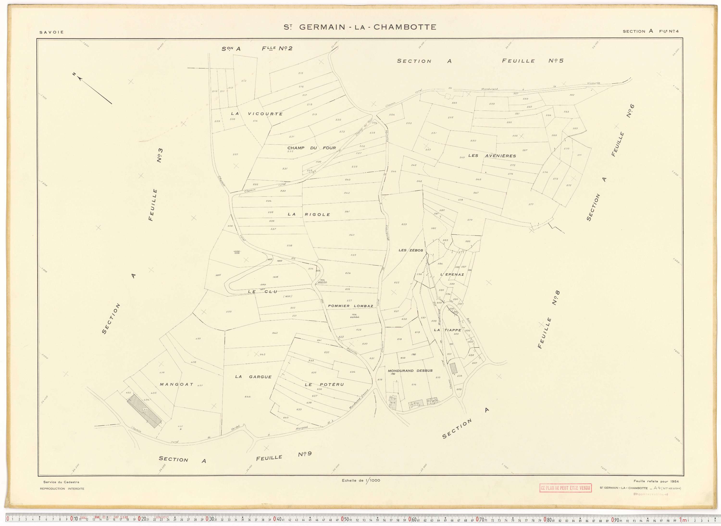 Saint-Germain-la-Chambotte - Plans cadastraux du cadastre rénové en 1938 et mis à jour en 1988.