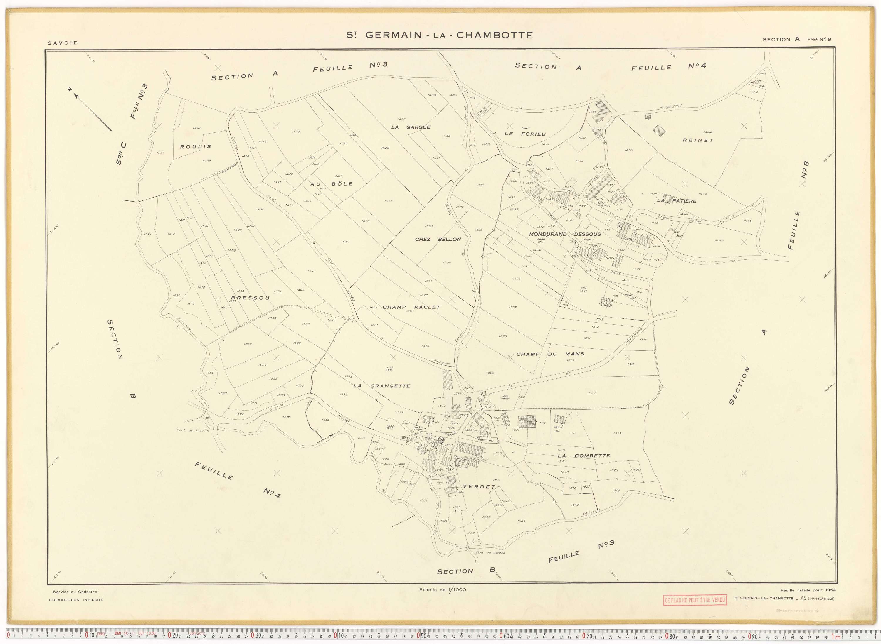 Saint-Germain-la-Chambotte - Plans cadastraux du cadastre rénové en 1938 et mis à jour en 1988.
