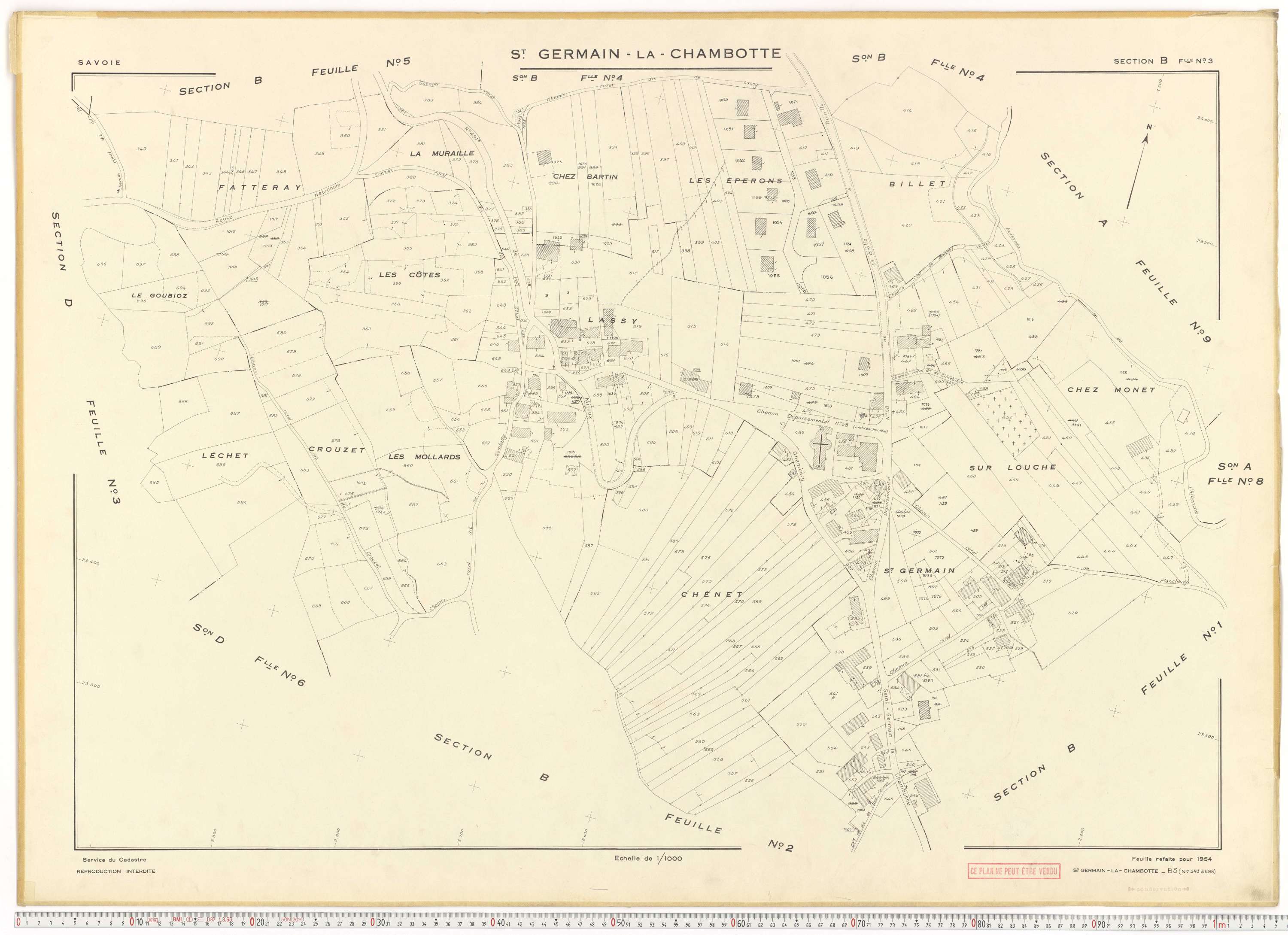 Saint-Germain-la-Chambotte - Plans cadastraux du cadastre rénové en 1938 et mis à jour en 1988.