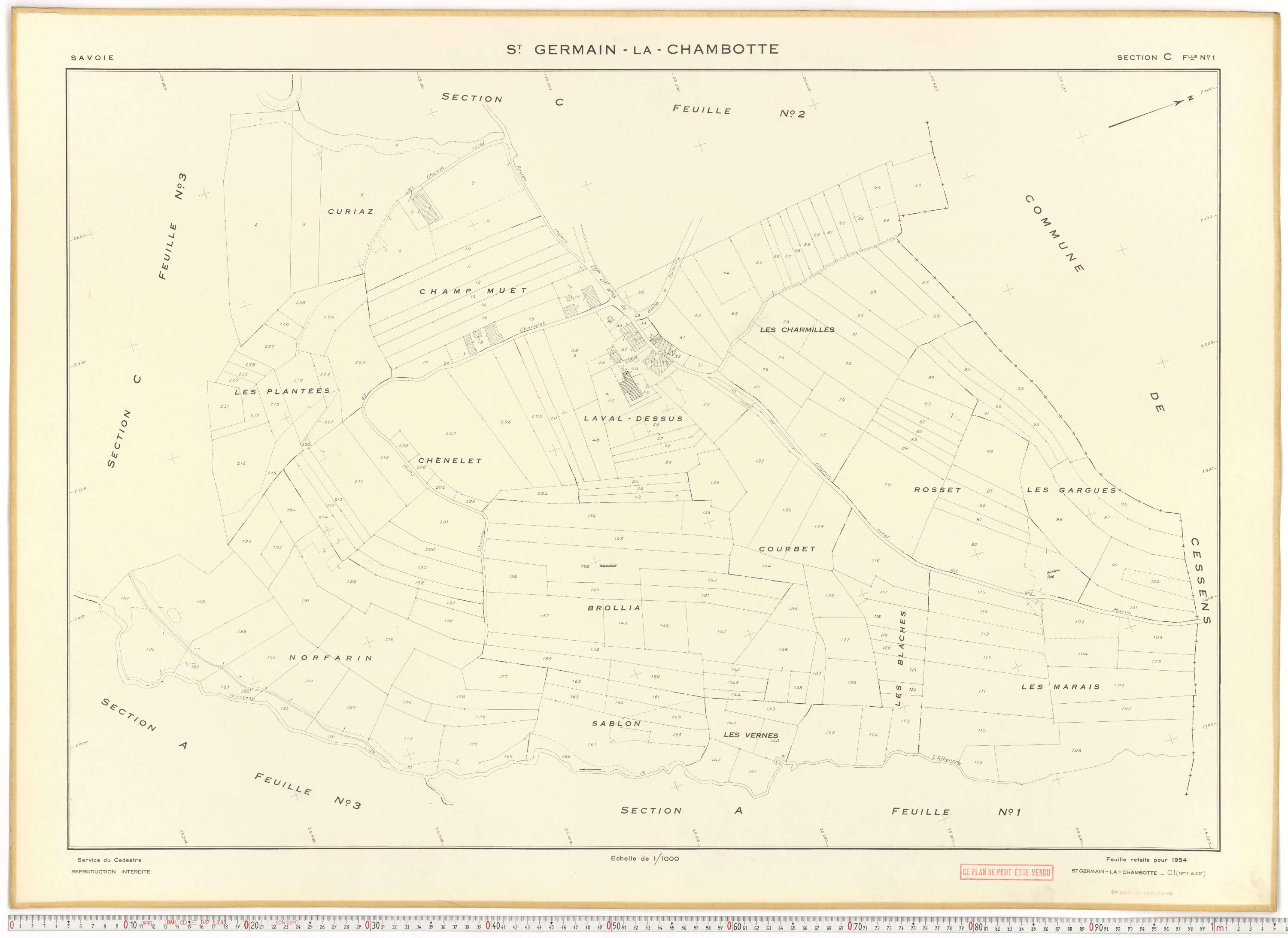 Saint-Germain-la-Chambotte - Plans cadastraux du cadastre rénové en 1938 et mis à jour en 1988.