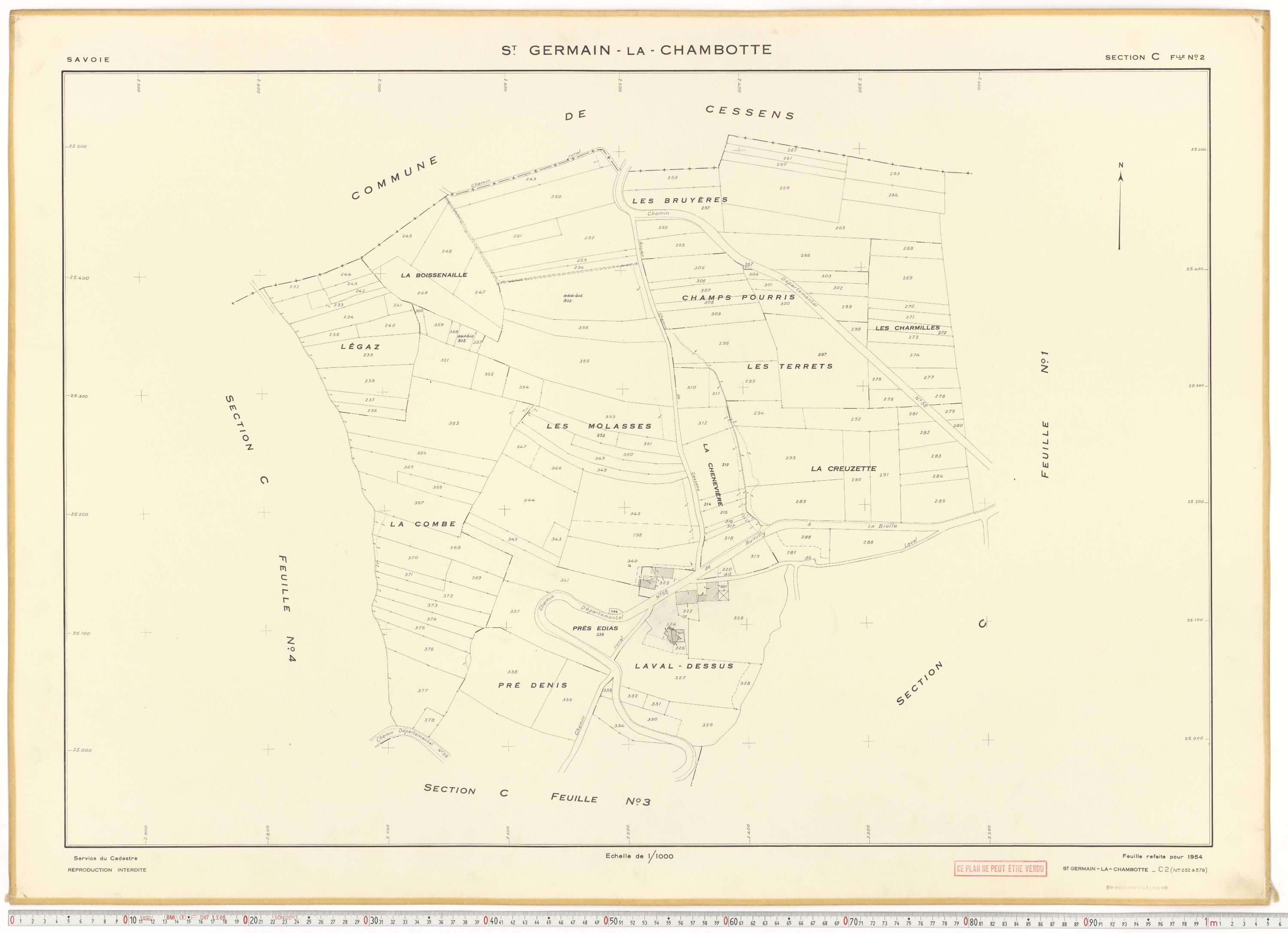 Saint-Germain-la-Chambotte - Plans cadastraux du cadastre rénové en 1938 et mis à jour en 1988.