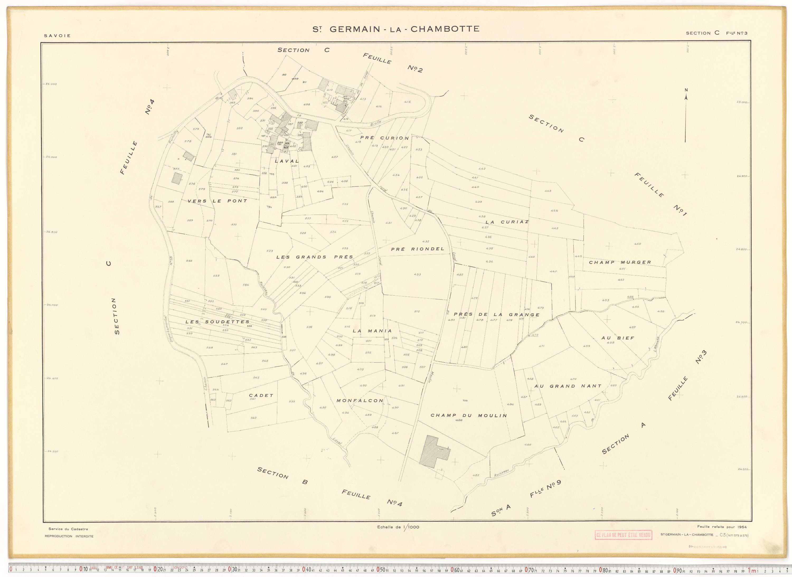 Saint-Germain-la-Chambotte - Plans cadastraux du cadastre rénové en 1938 et mis à jour en 1988.