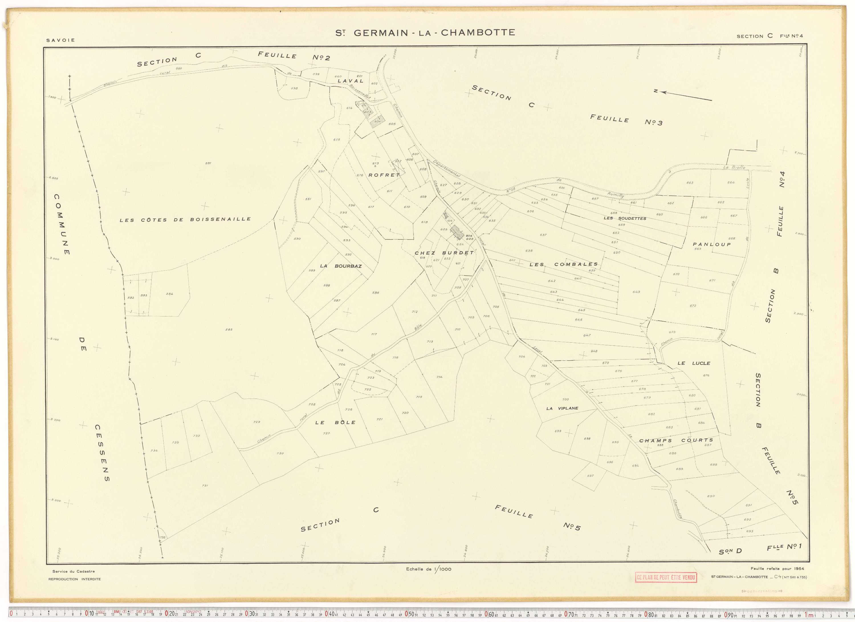 Saint-Germain-la-Chambotte - Plans cadastraux du cadastre rénové en 1938 et mis à jour en 1988.