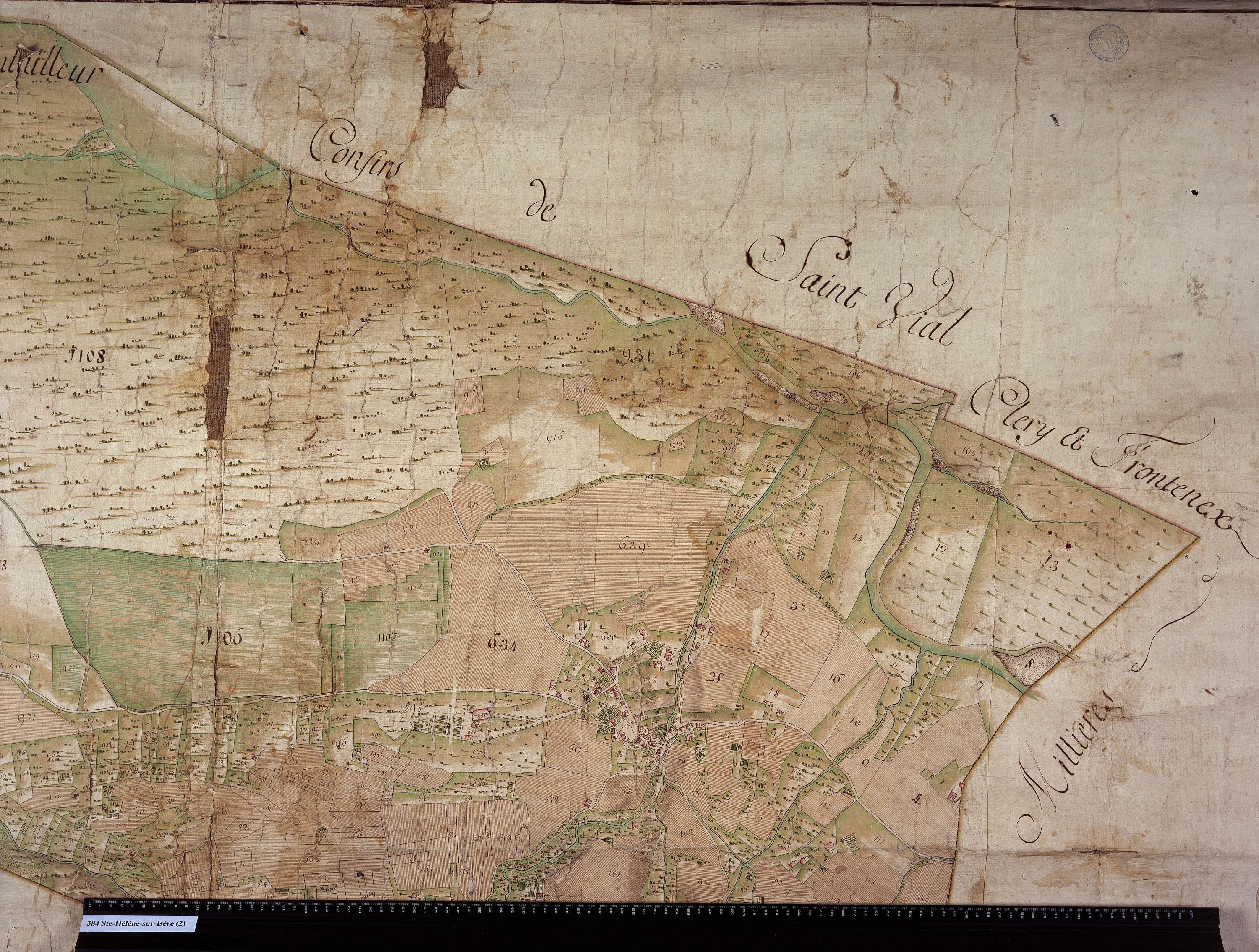 Sainte-Hélène-sur-Isère - Copie de la mappe originale (plan cadastral) de la commune de Sainte-Hélène-des-Millières. Signée Cocelli, directeur de la péréquation.
