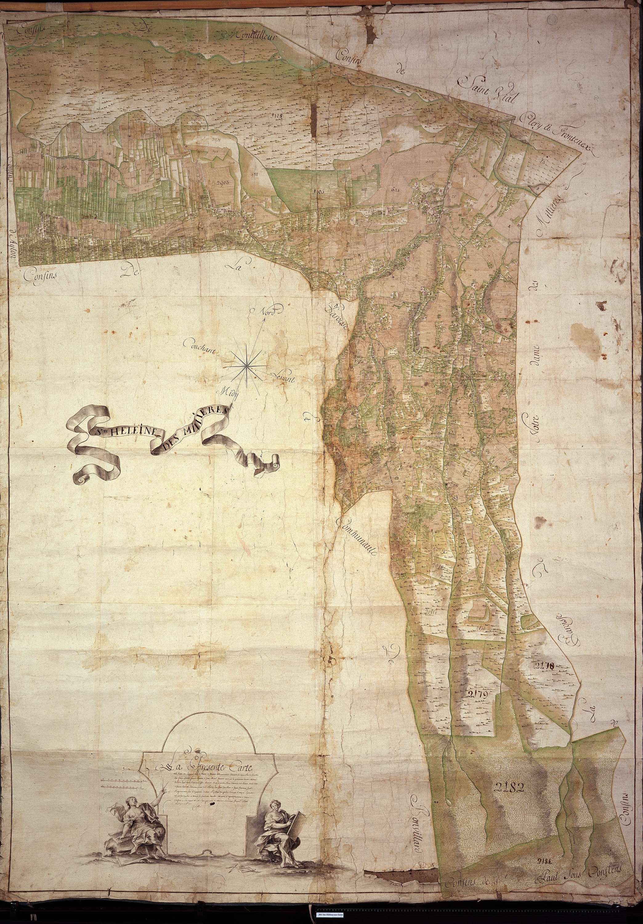 Sainte-Hélène-sur-Isère - Copie de la mappe originale (plan cadastral) de la commune de Sainte-Hélène-des-Millières. Signée Cocelli, directeur de la péréquation.
