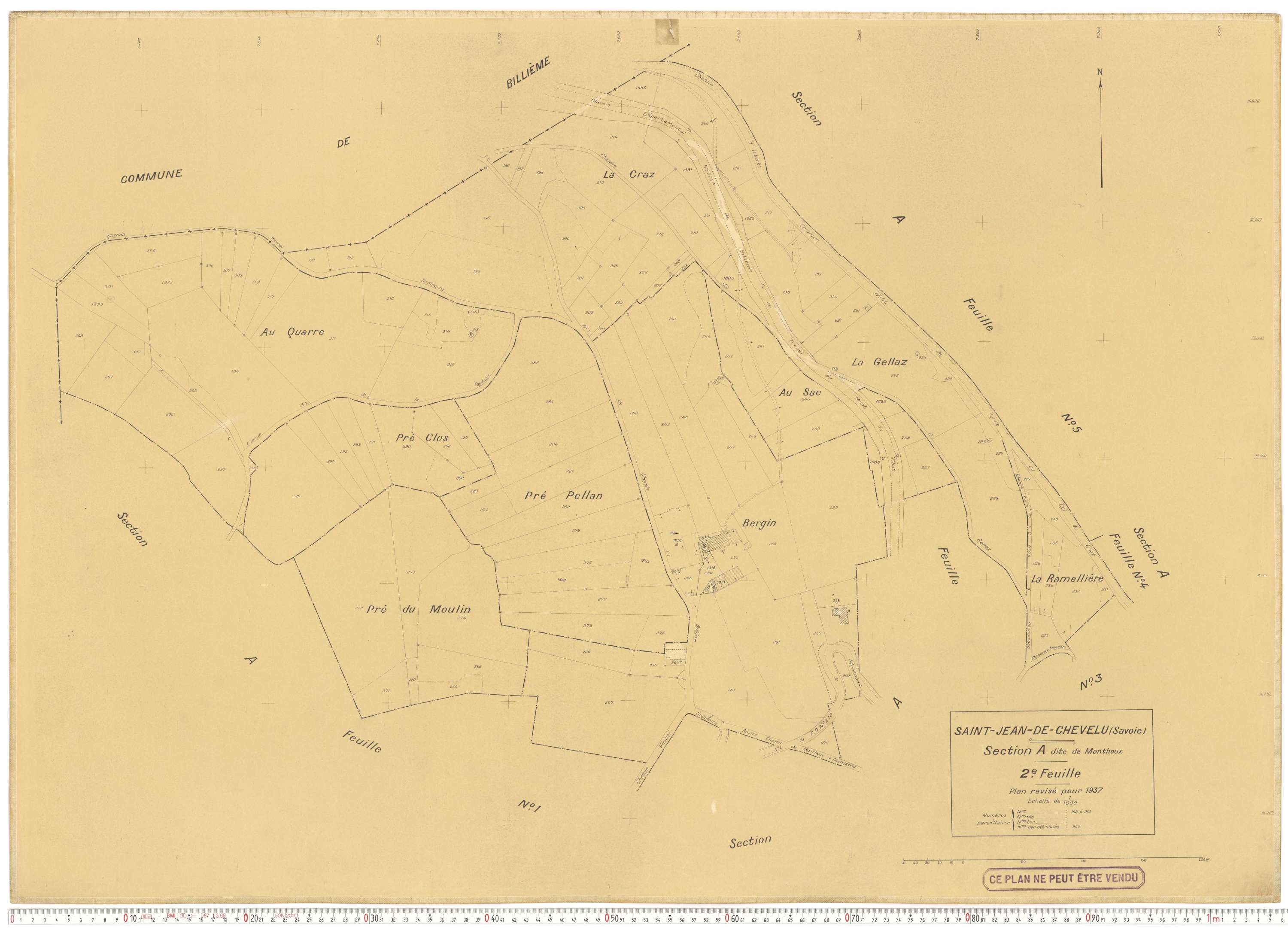 Saint-Jean-de-Chevelu - Plans cadastraux du cadastre rénové en 1937 et mis à jour en 1988.
