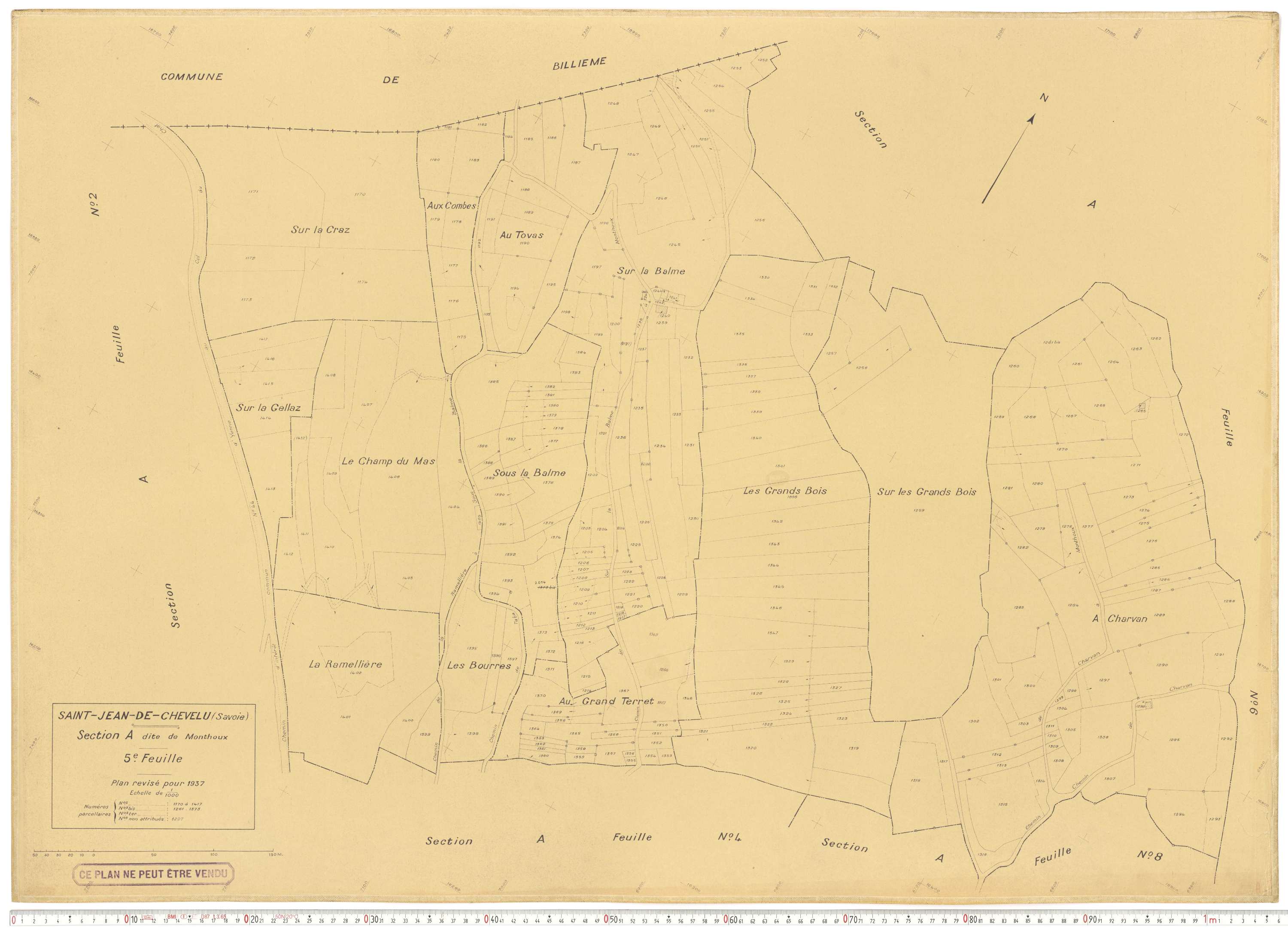 Saint-Jean-de-Chevelu - Plans cadastraux du cadastre rénové en 1937 et mis à jour en 1988.