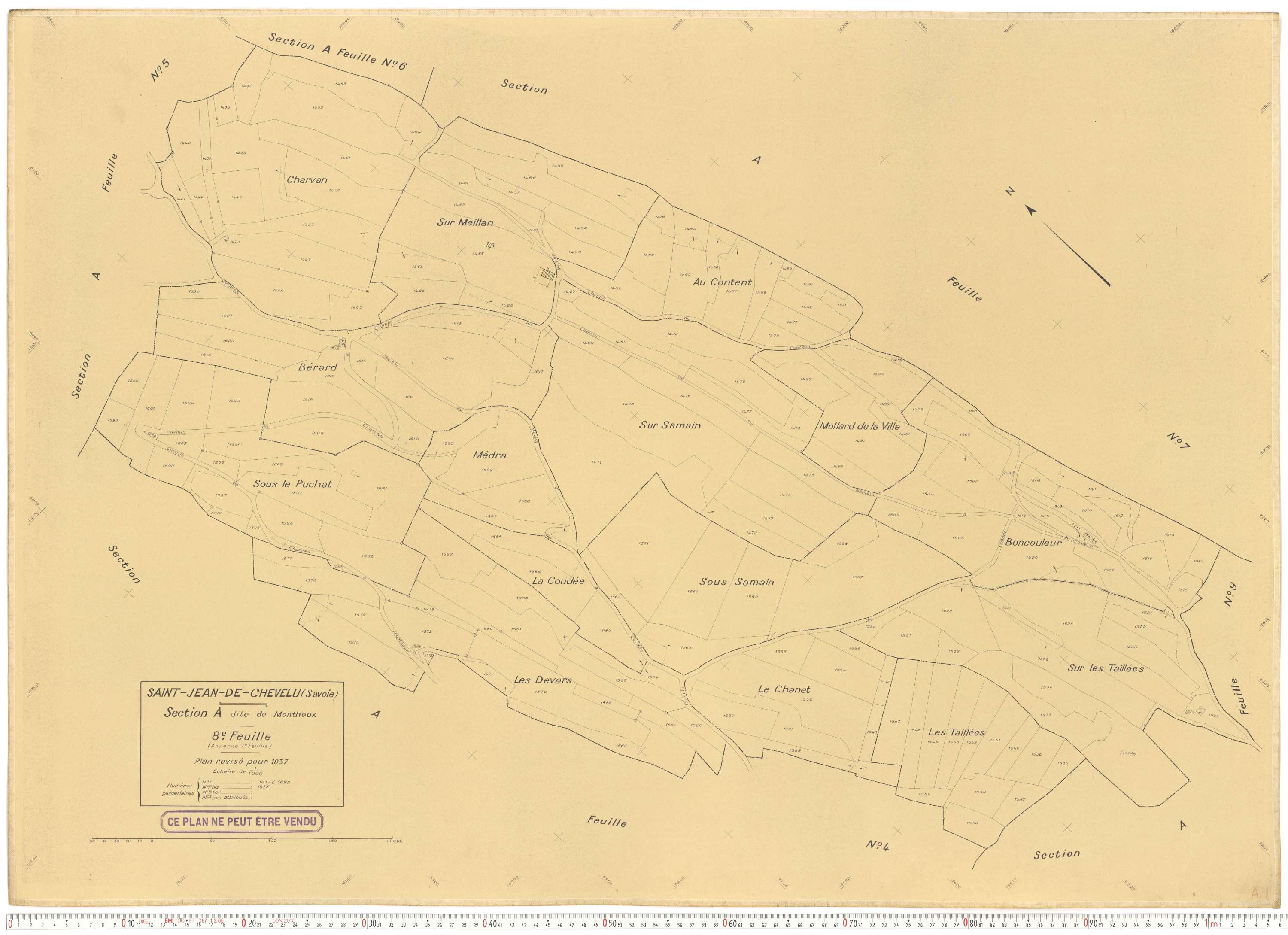 Saint-Jean-de-Chevelu - Plans cadastraux du cadastre rénové en 1937 et mis à jour en 1988.