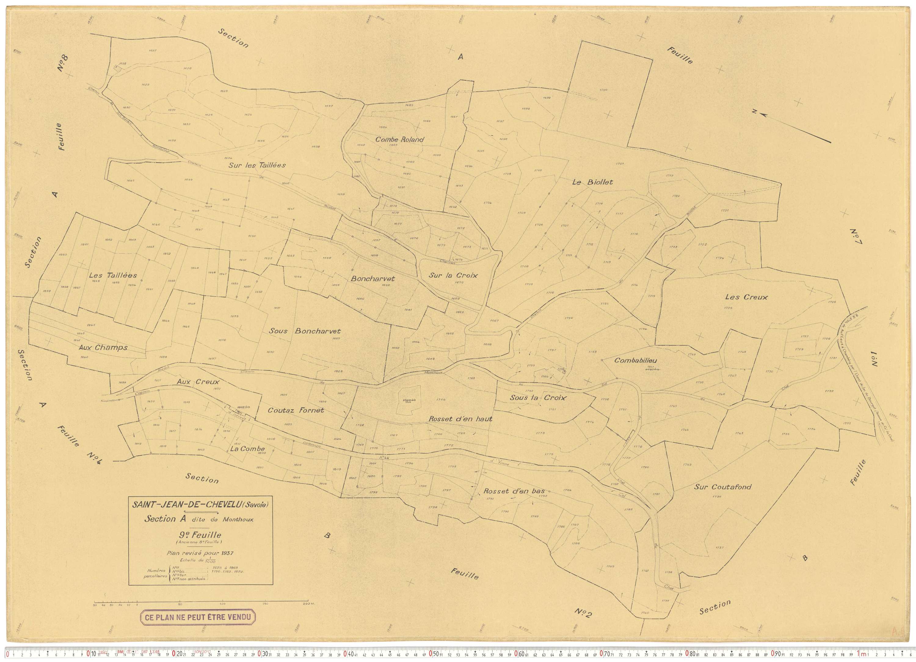 Saint-Jean-de-Chevelu - Plans cadastraux du cadastre rénové en 1937 et mis à jour en 1988.