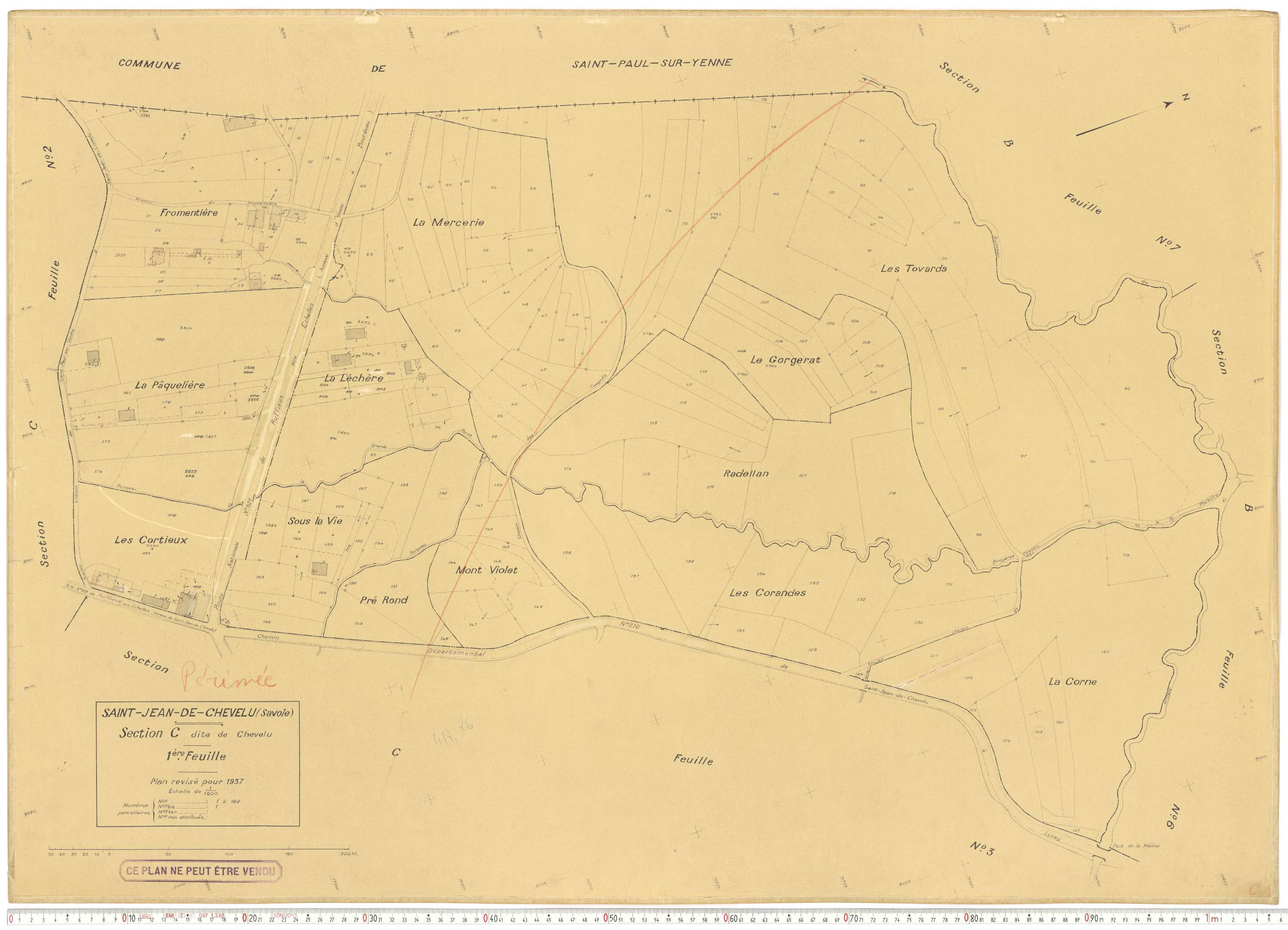 Saint-Jean-de-Chevelu - Plans cadastraux du cadastre rénové en 1937 et mis à jour en 1988.
