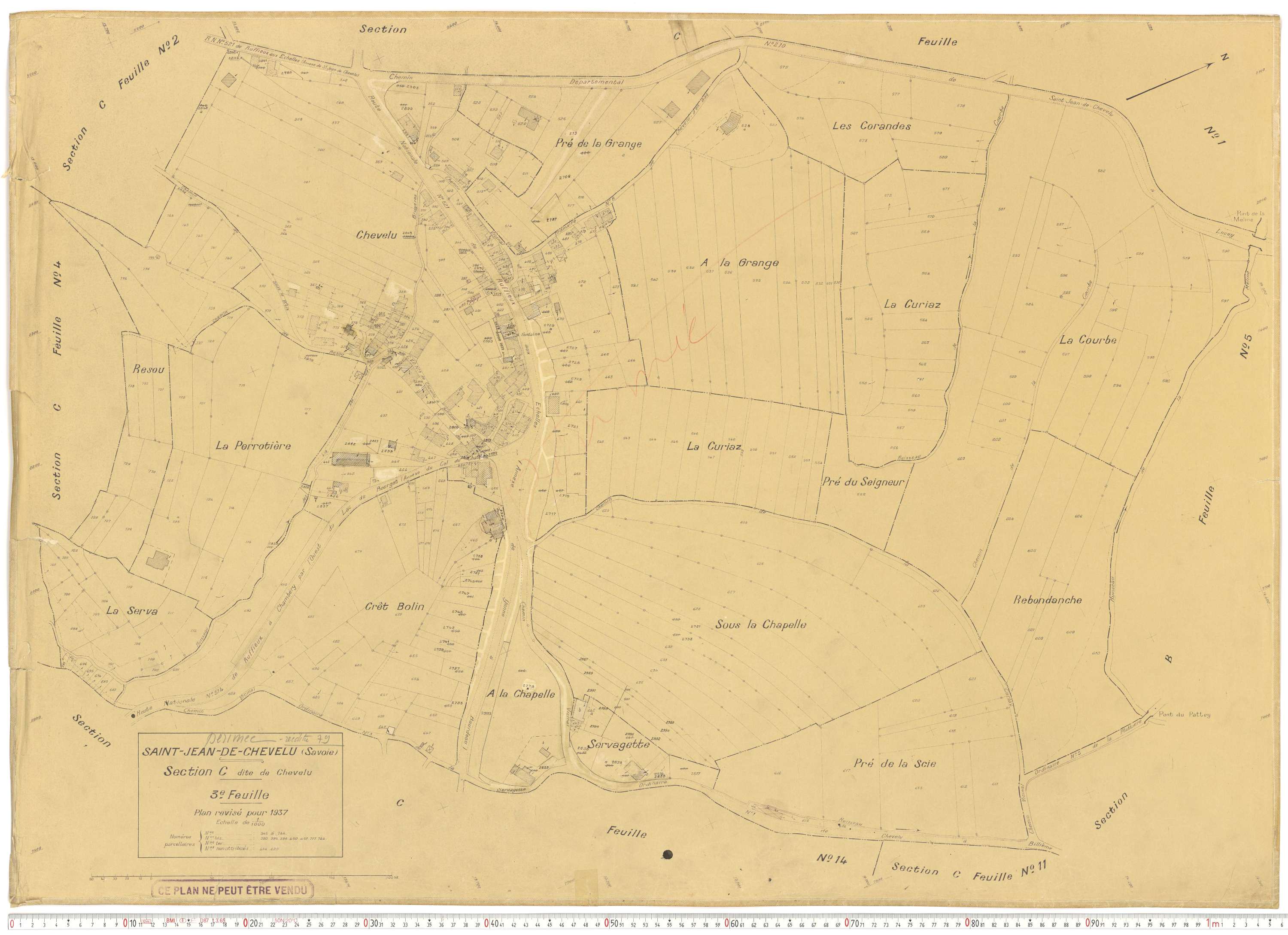 Saint-Jean-de-Chevelu - Plans cadastraux du cadastre rénové en 1937 et mis à jour en 1988.