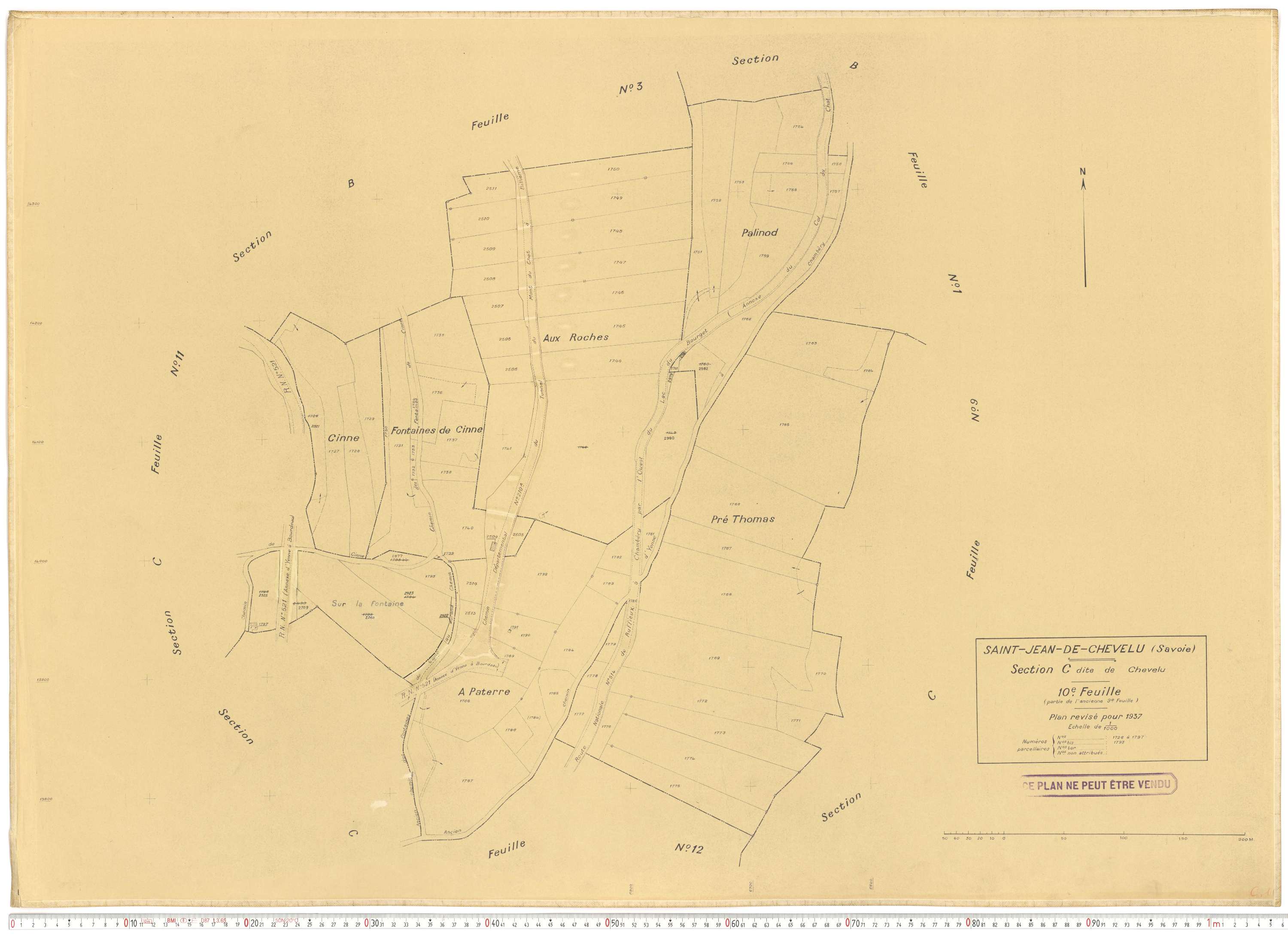 Saint-Jean-de-Chevelu - Plans cadastraux du cadastre rénové en 1937 et mis à jour en 1988.