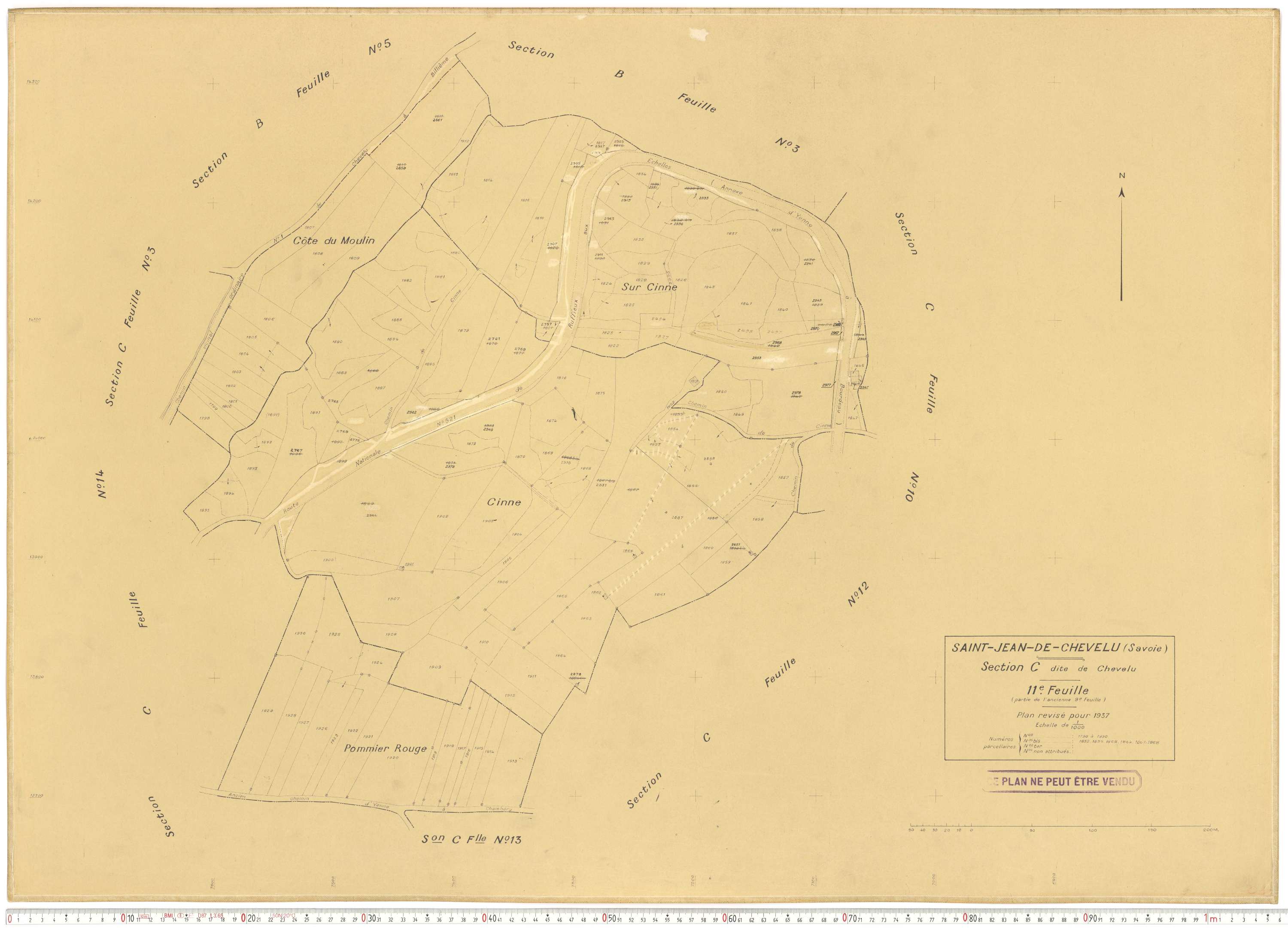Saint-Jean-de-Chevelu - Plans cadastraux du cadastre rénové en 1937 et mis à jour en 1988.