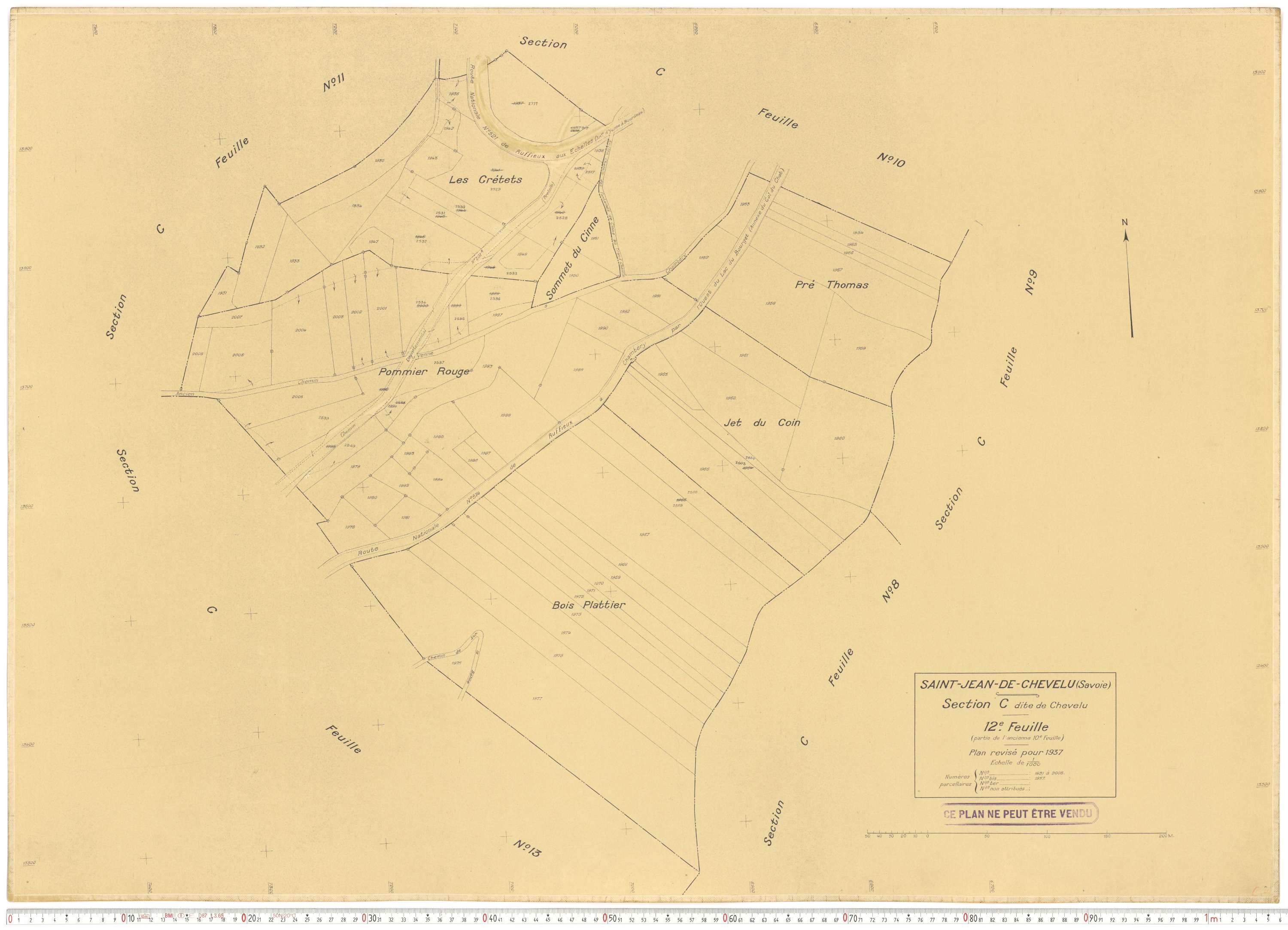 Saint-Jean-de-Chevelu - Plans cadastraux du cadastre rénové en 1937 et mis à jour en 1988.
