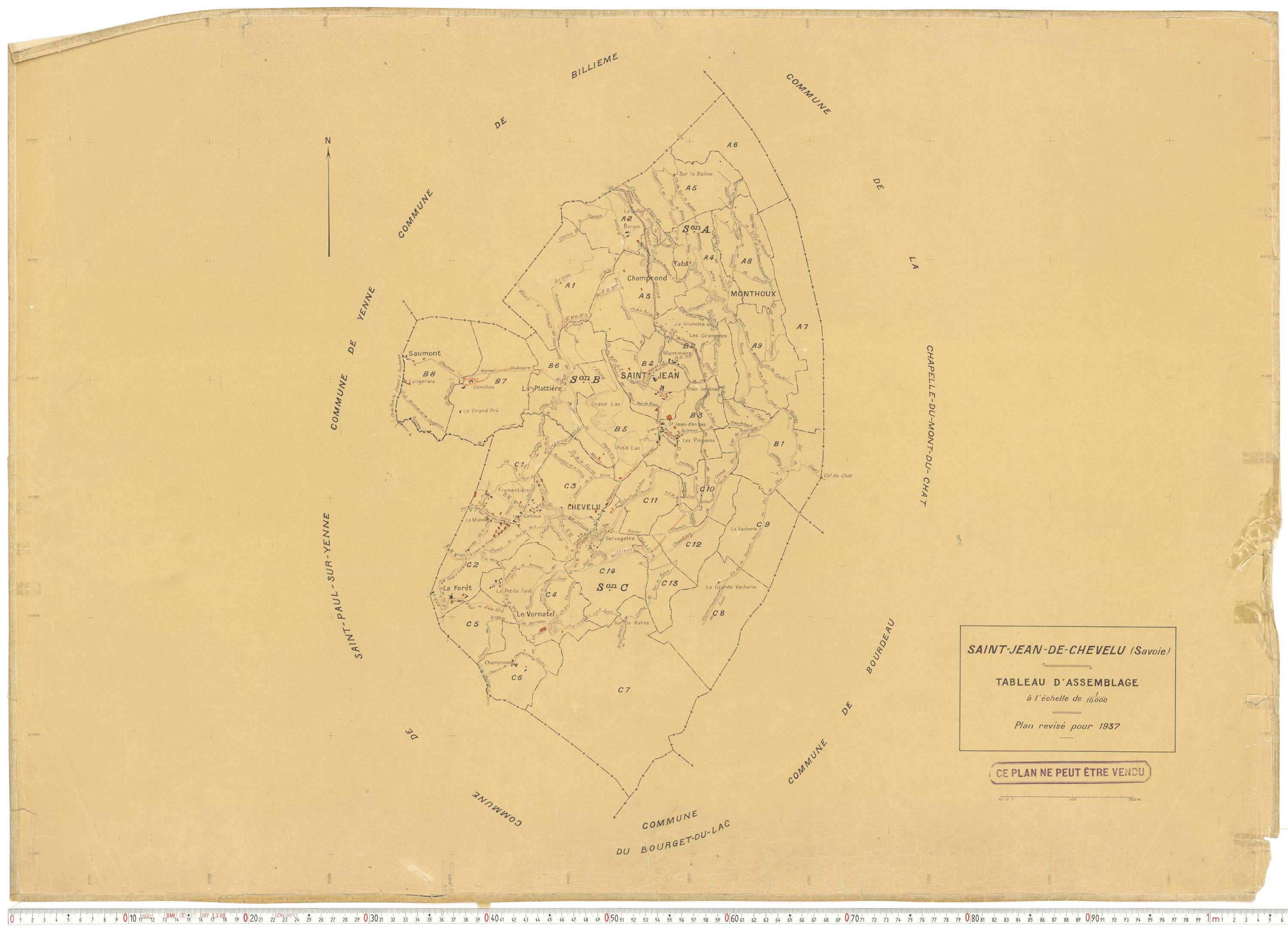 Saint-Jean-de-Chevelu - Plans cadastraux du cadastre rénové en 1937 et mis à jour en 1988.