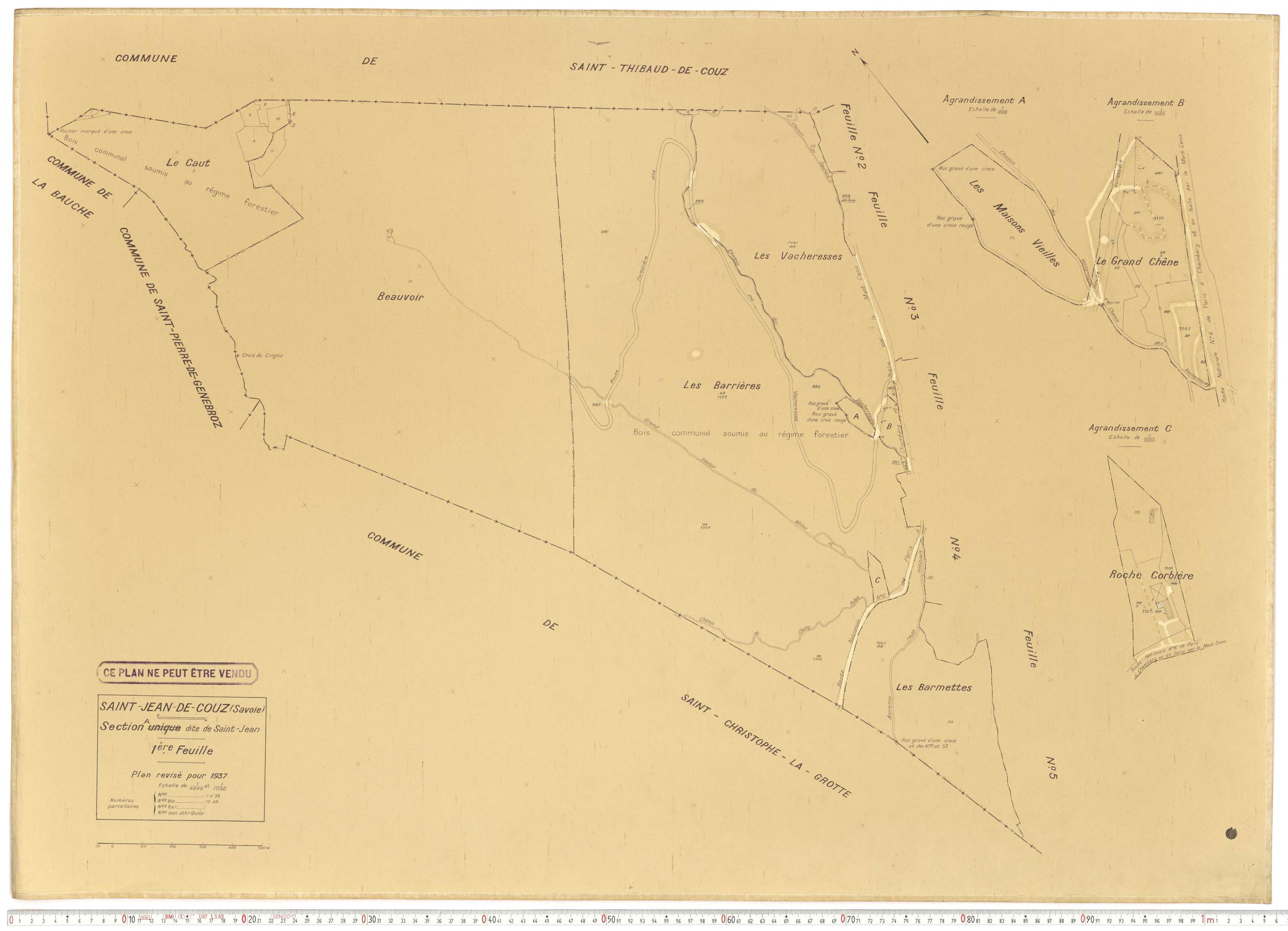 Saint-Jean-de-Couz - Plans cadastraux du cadastre rénové en 1937 et mis à jour en 1988.