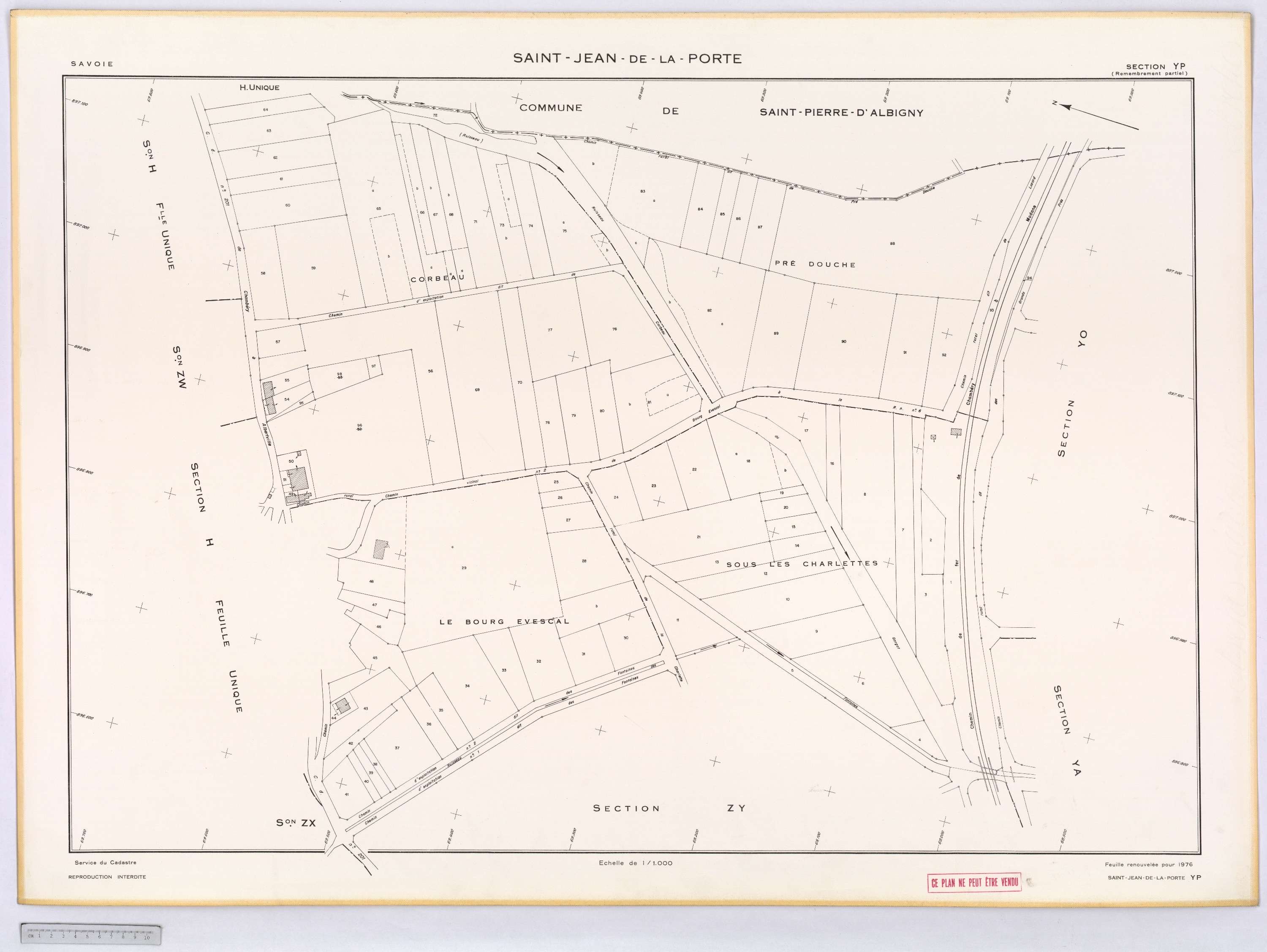 Saint-Jean-de-la-Porte - Cadastre remembré (1976).
