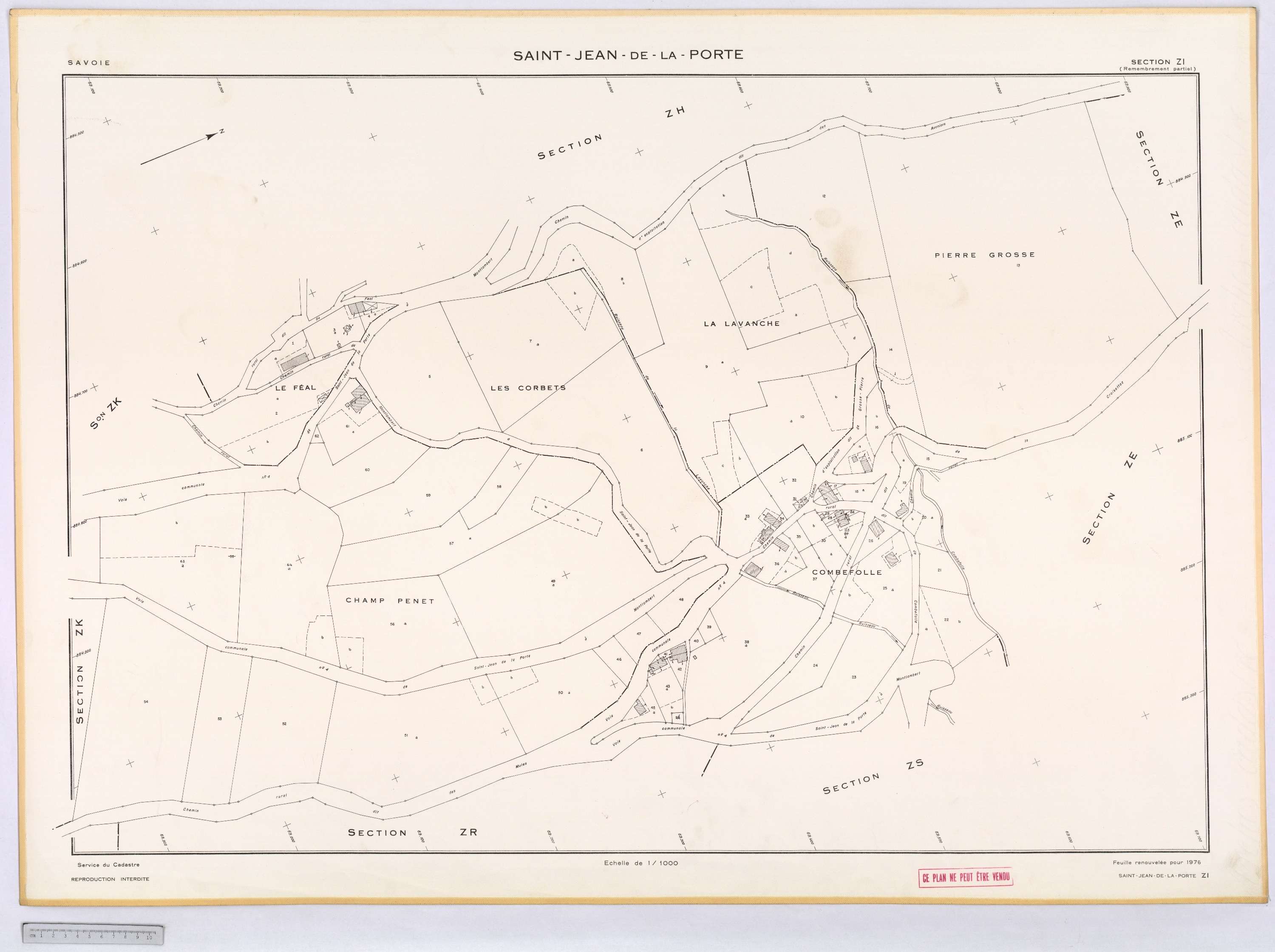 Saint-Jean-de-la-Porte - Cadastre remembré (1976).